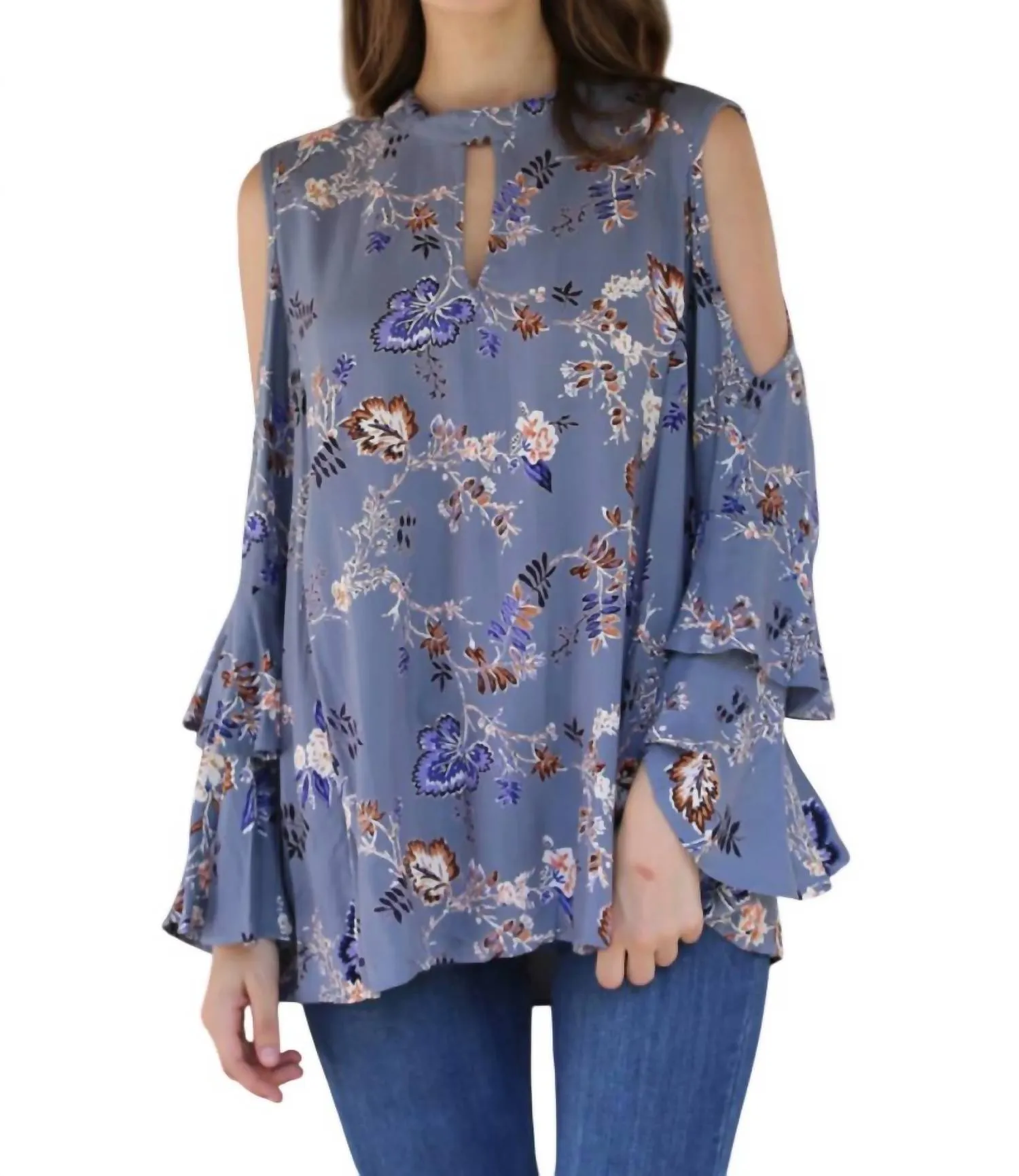 Angie - Jaquard Keyhole Cold Shoulder Top