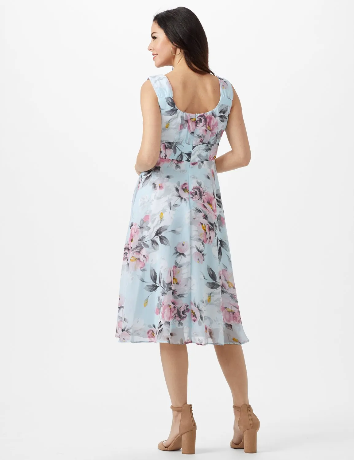 Aqua Floral Emma Style Sleeveless Chiffon Dress