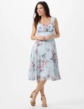 Aqua Floral Emma Style Sleeveless Chiffon Dress