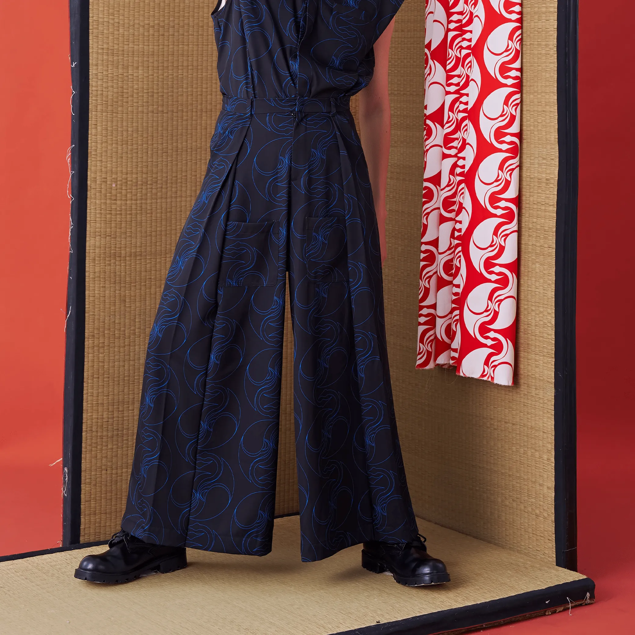 Back Panel Tie Waist Wide-leg Trousers
