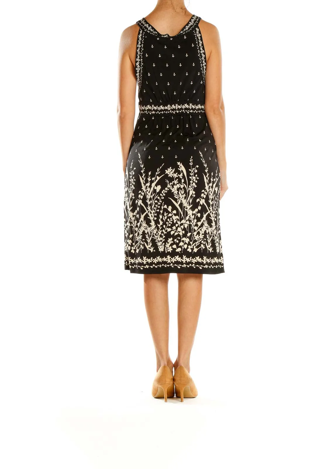 Black Floral Empire Waist Sleeveless Dress