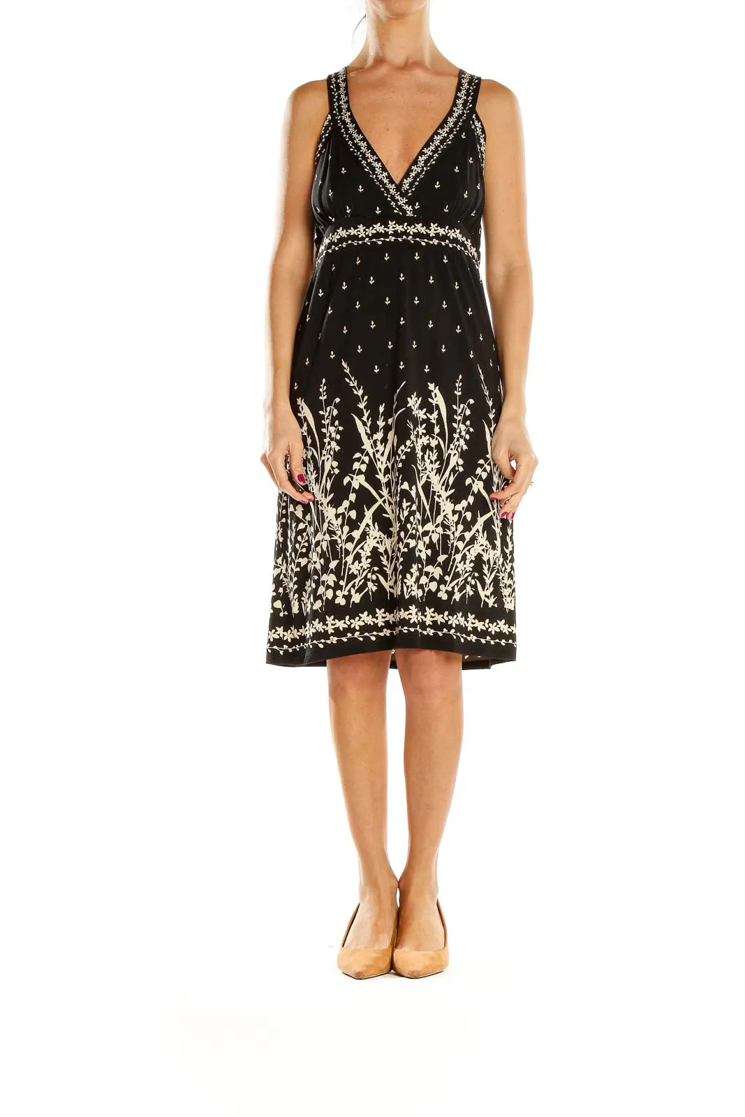Black Floral Empire Waist Sleeveless Dress