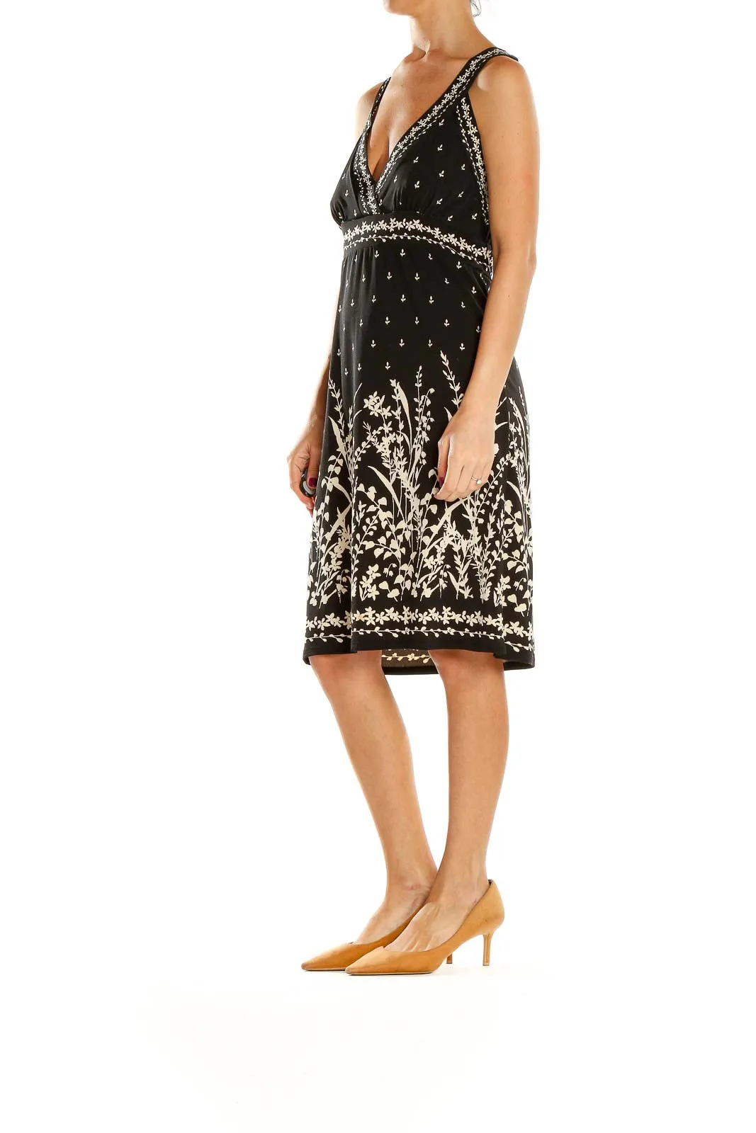 Black Floral Empire Waist Sleeveless Dress