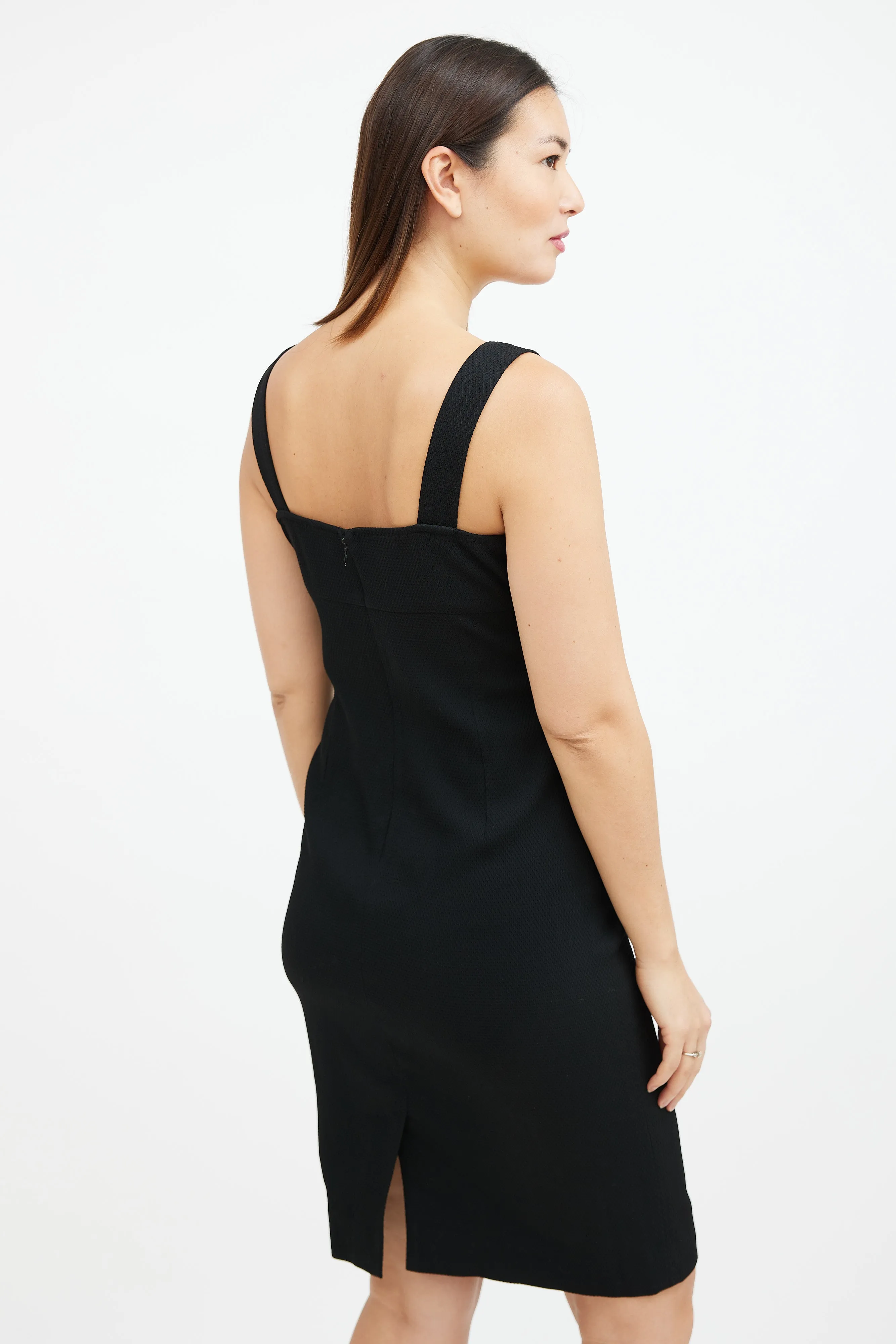 Black Textured Wool Midi Dress