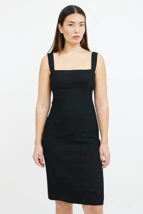 Black Textured Wool Midi Dress