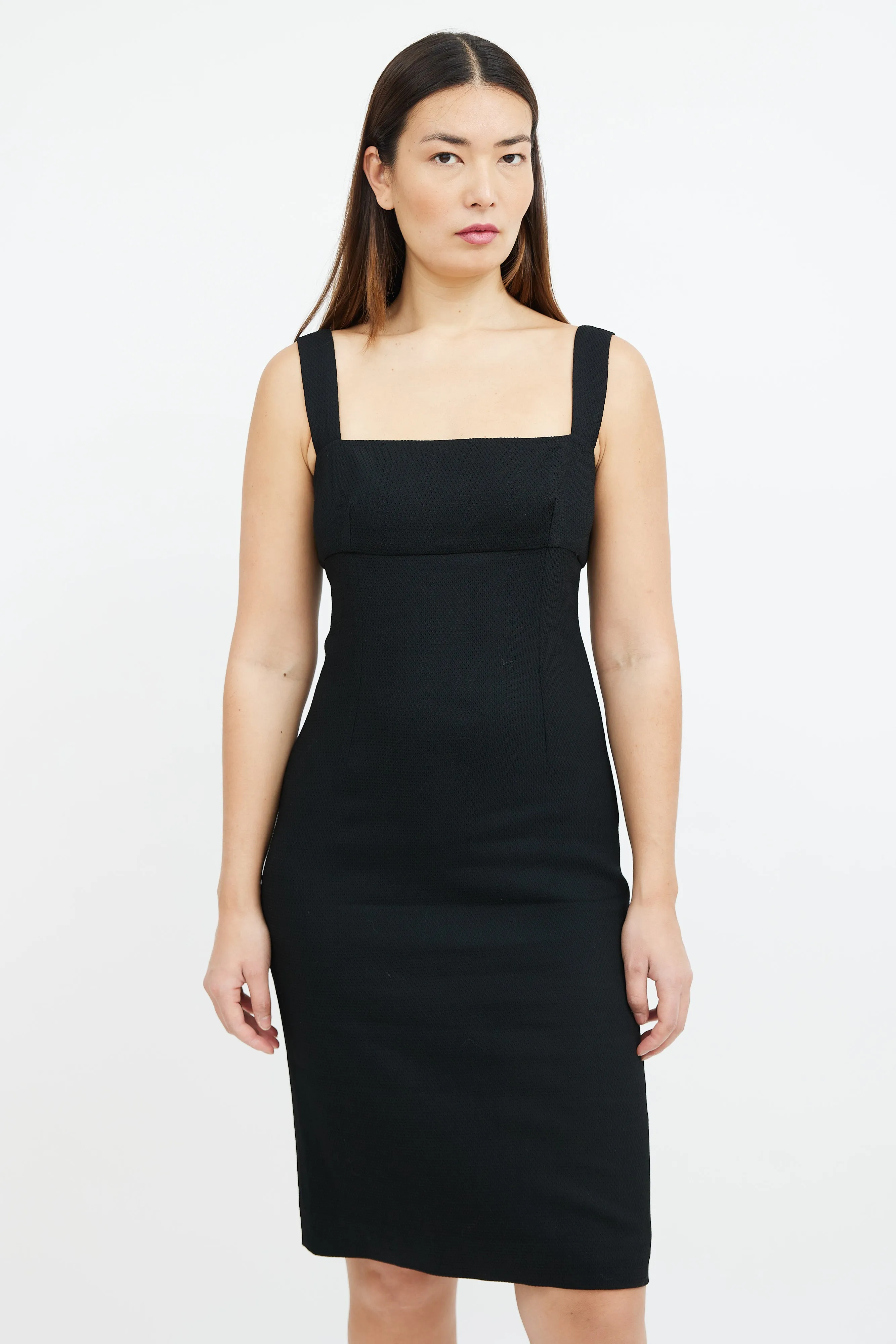 Black Textured Wool Midi Dress