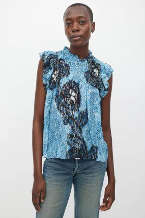Blue & Black Silk Printed Aya Top