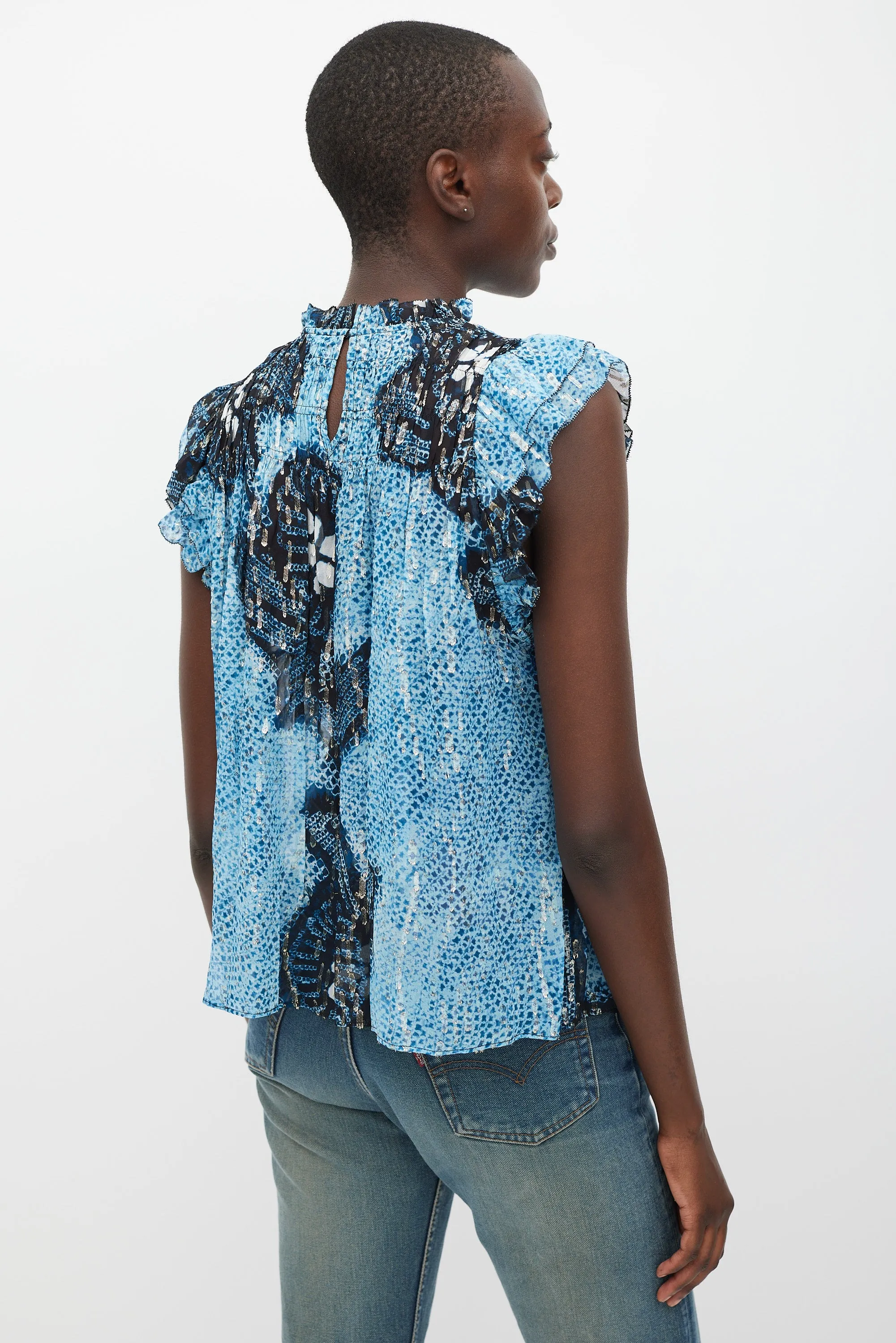 Blue & Black Silk Printed Aya Top