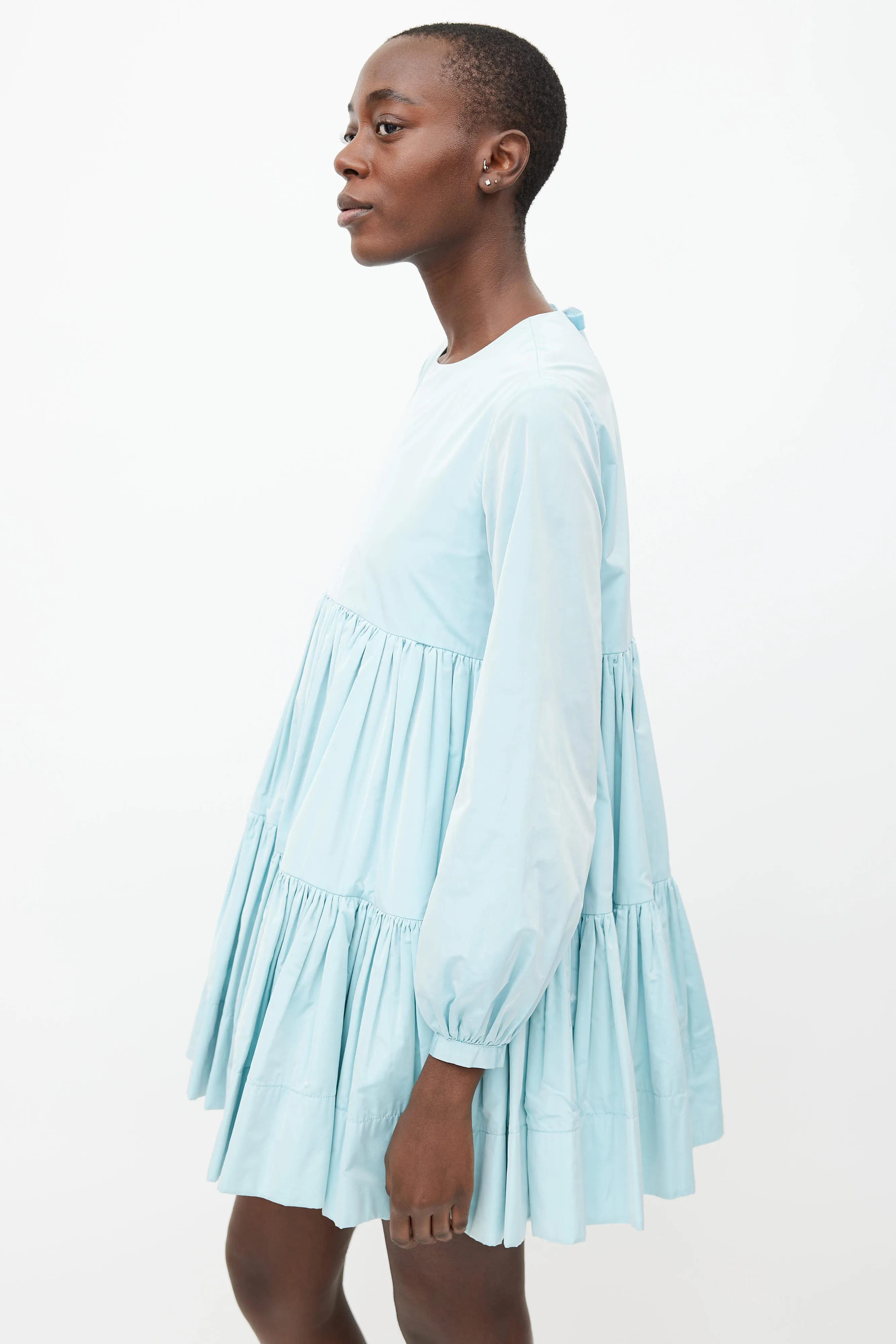 Blue Pleated Baby Doll Dress