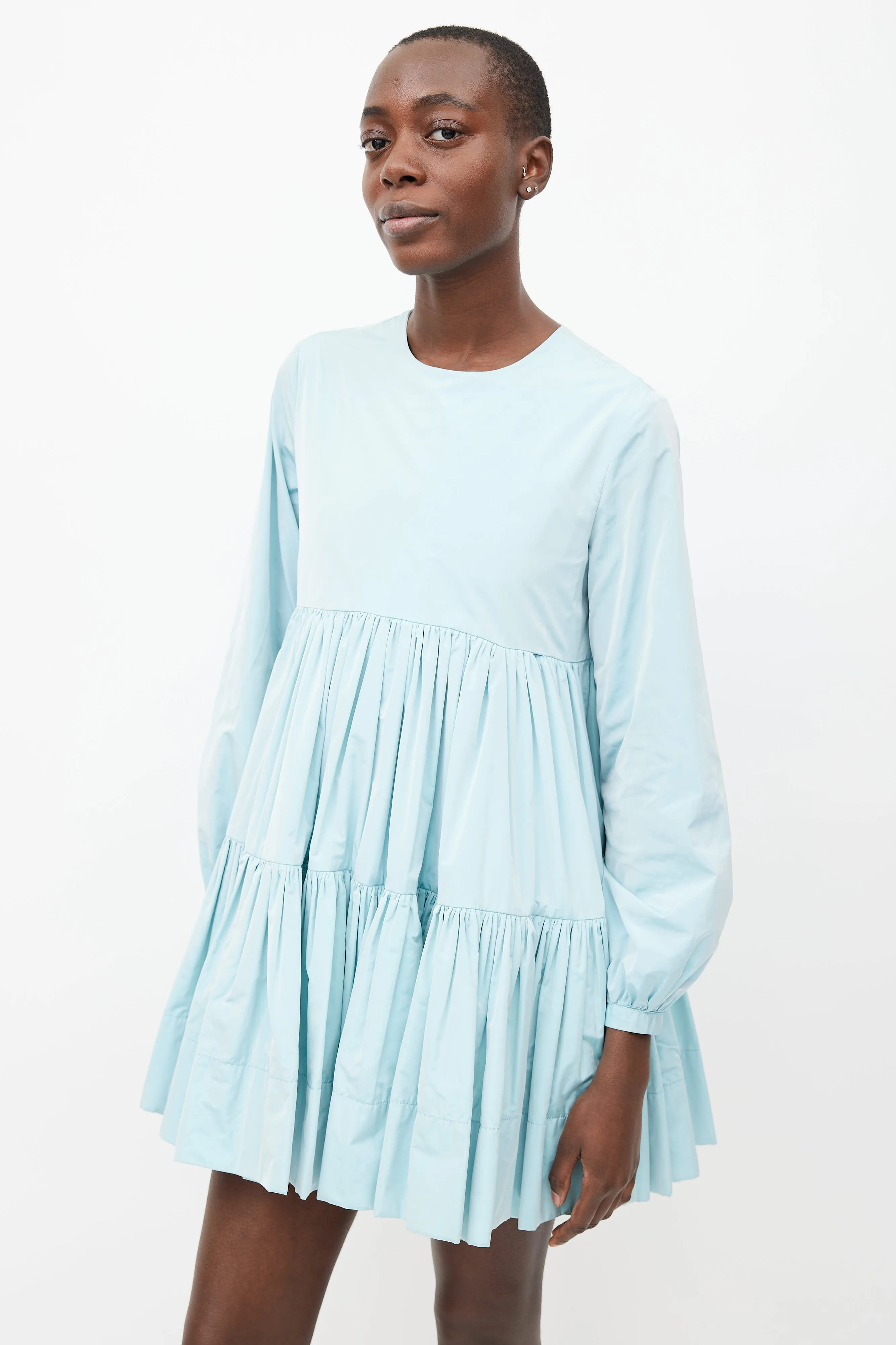 Blue Pleated Baby Doll Dress