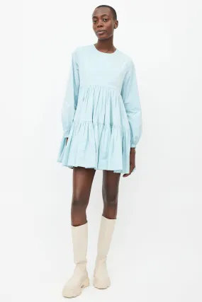 Blue Pleated Baby Doll Dress