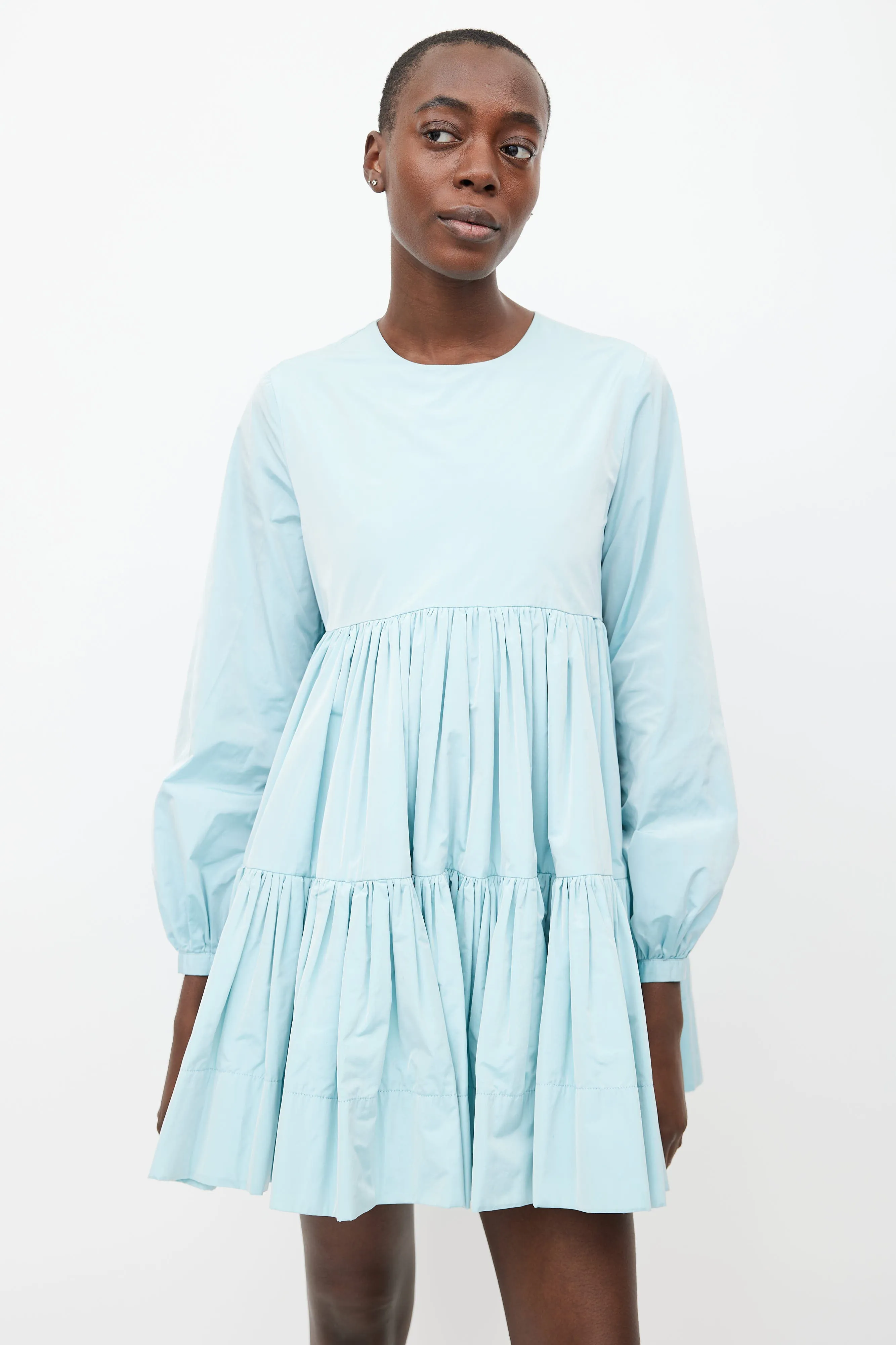 Blue Pleated Baby Doll Dress