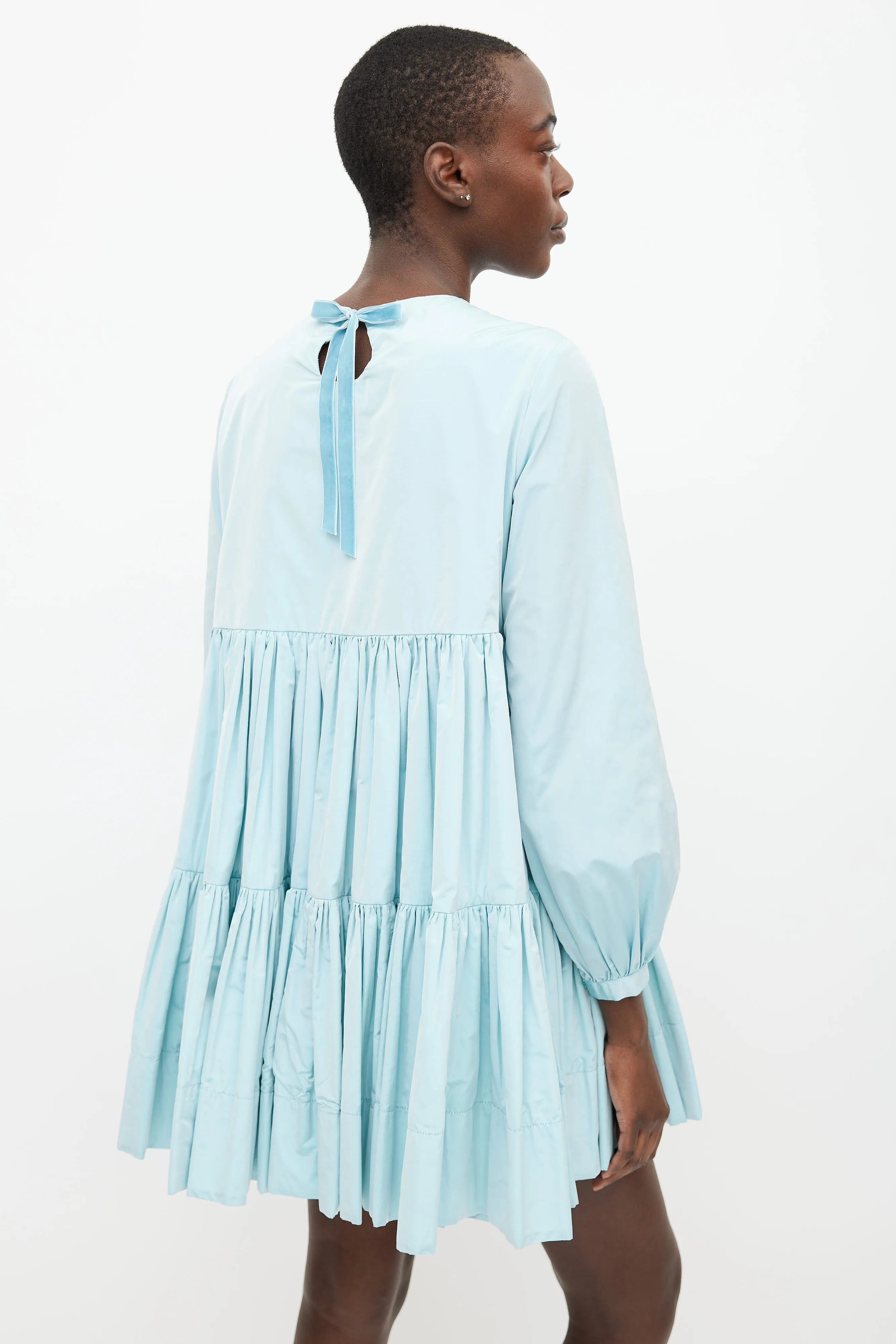 Blue Pleated Baby Doll Dress