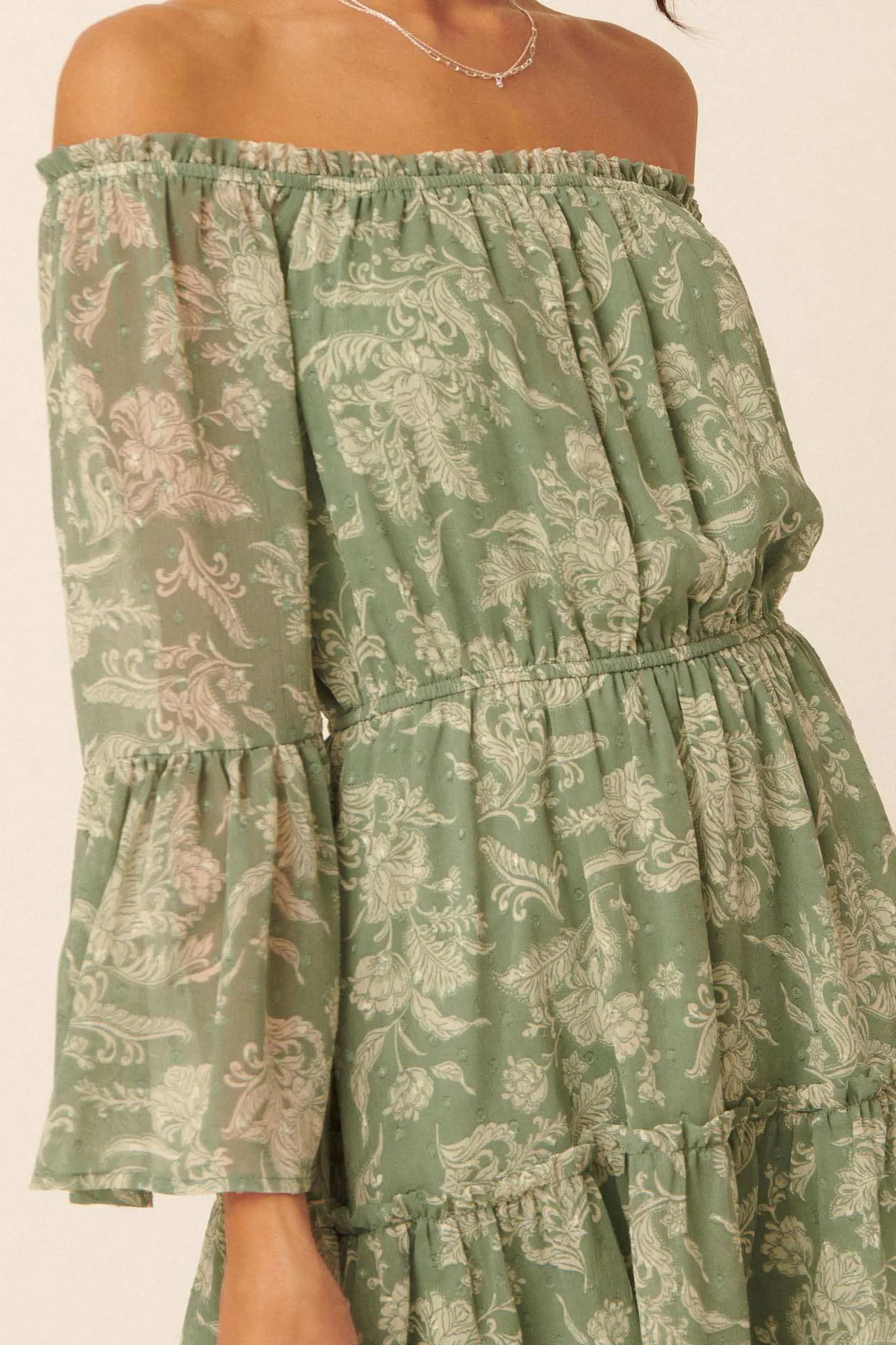 Classical Era Floral Off-Shoulder Mini Dress