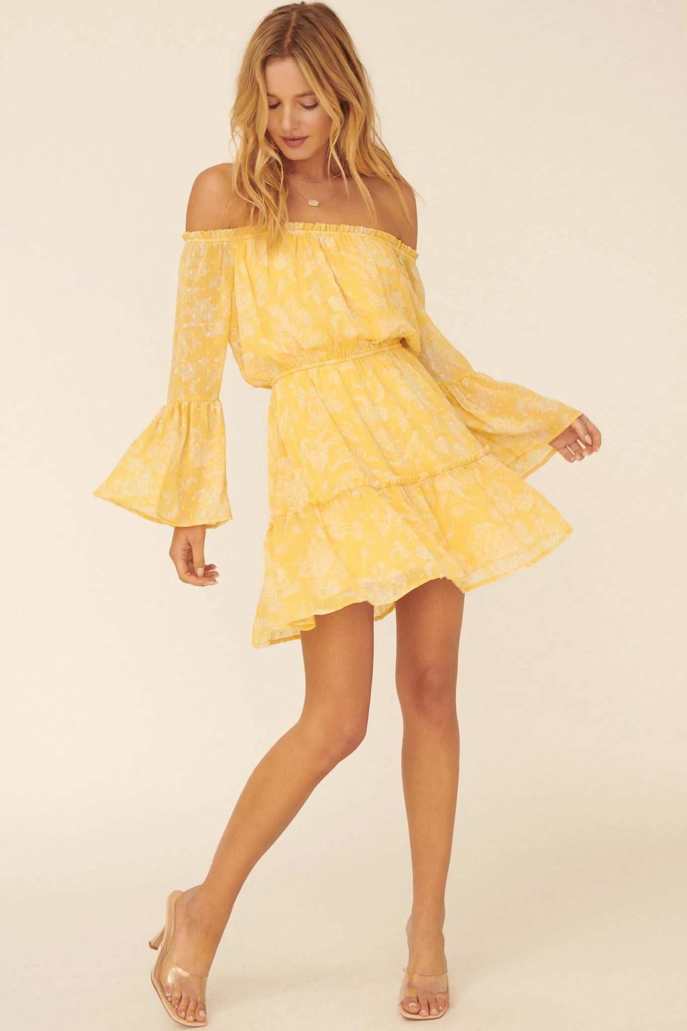 Classical Era Floral Off-Shoulder Mini Dress