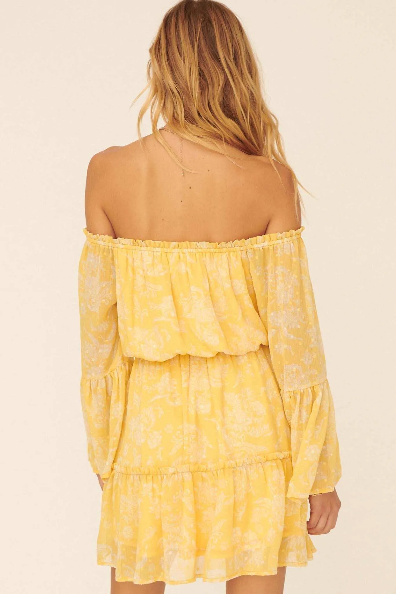 Classical Era Floral Off-Shoulder Mini Dress