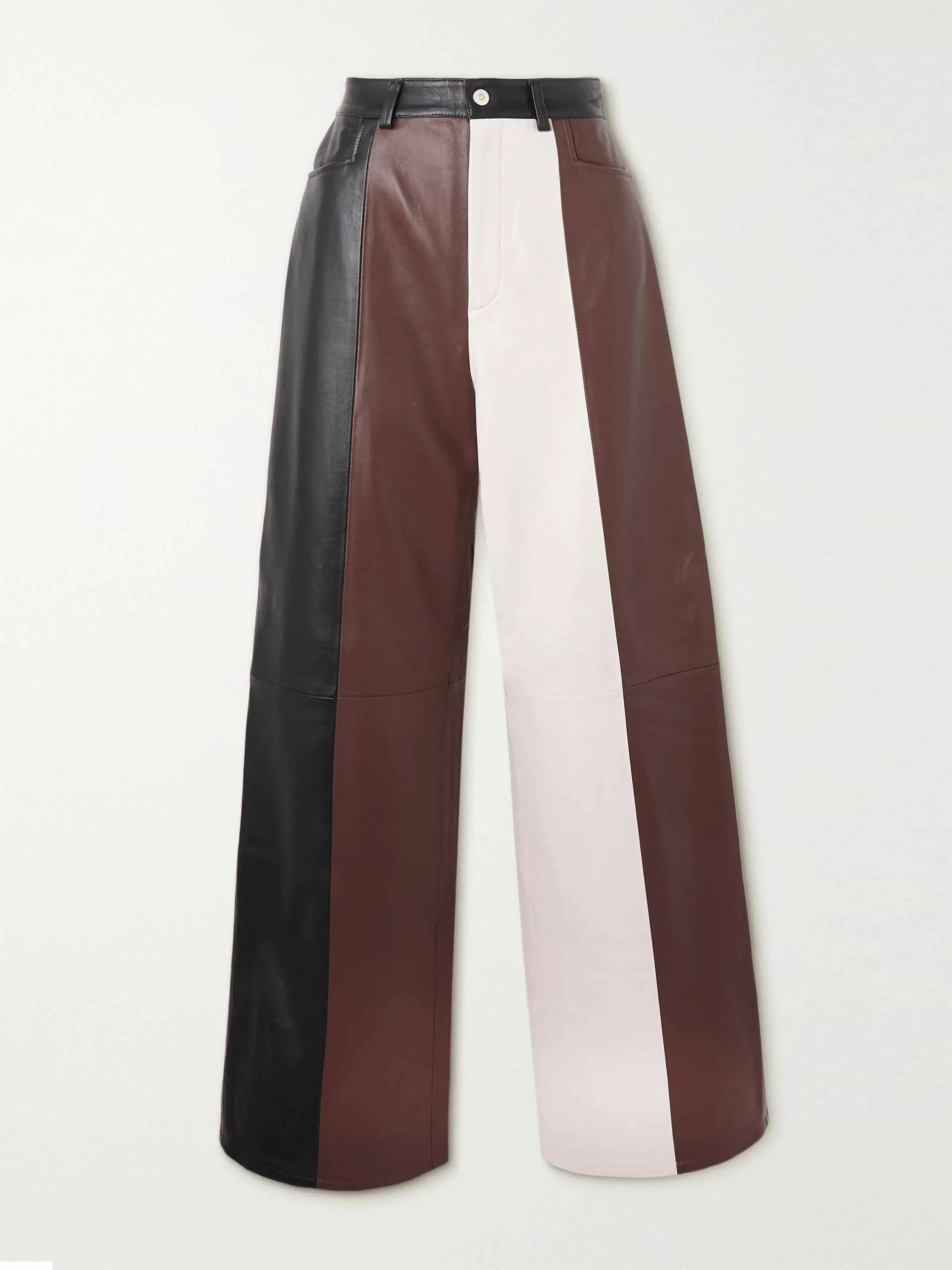Colour-block leather wide-leg trousers