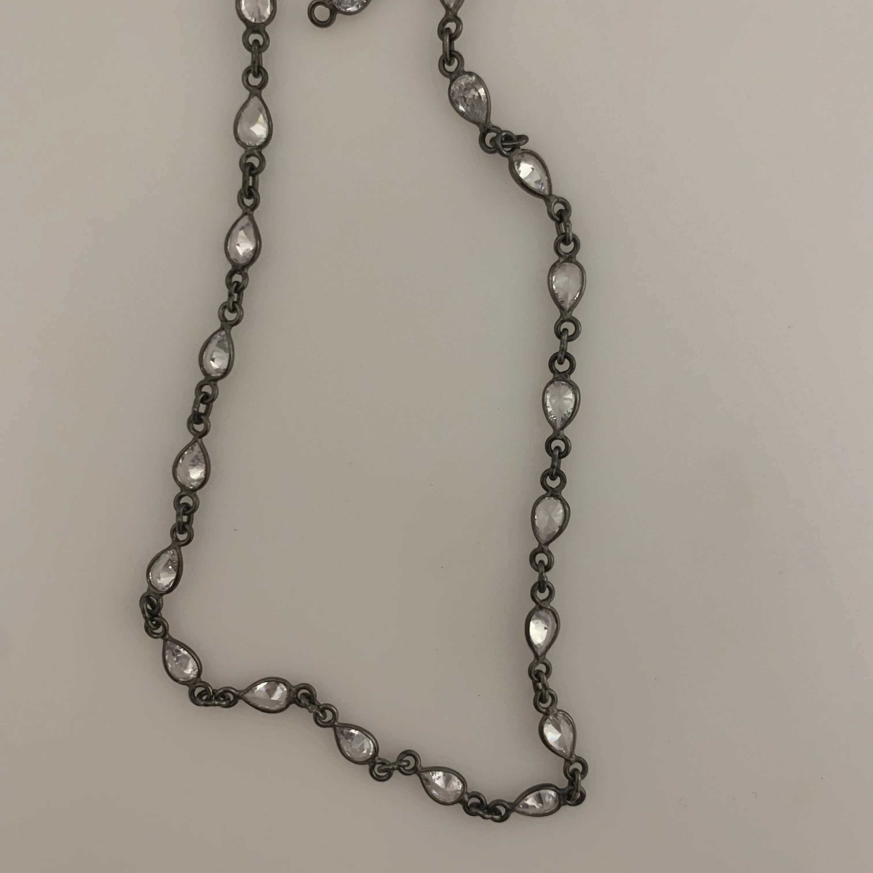 CZ Chain, Pear Shape CZ Chain, Gunmetal Plated Chain, 12.4mmX4.6mm Pear Shape Cubic Zirconia Bezels Chain, 1 Foot.