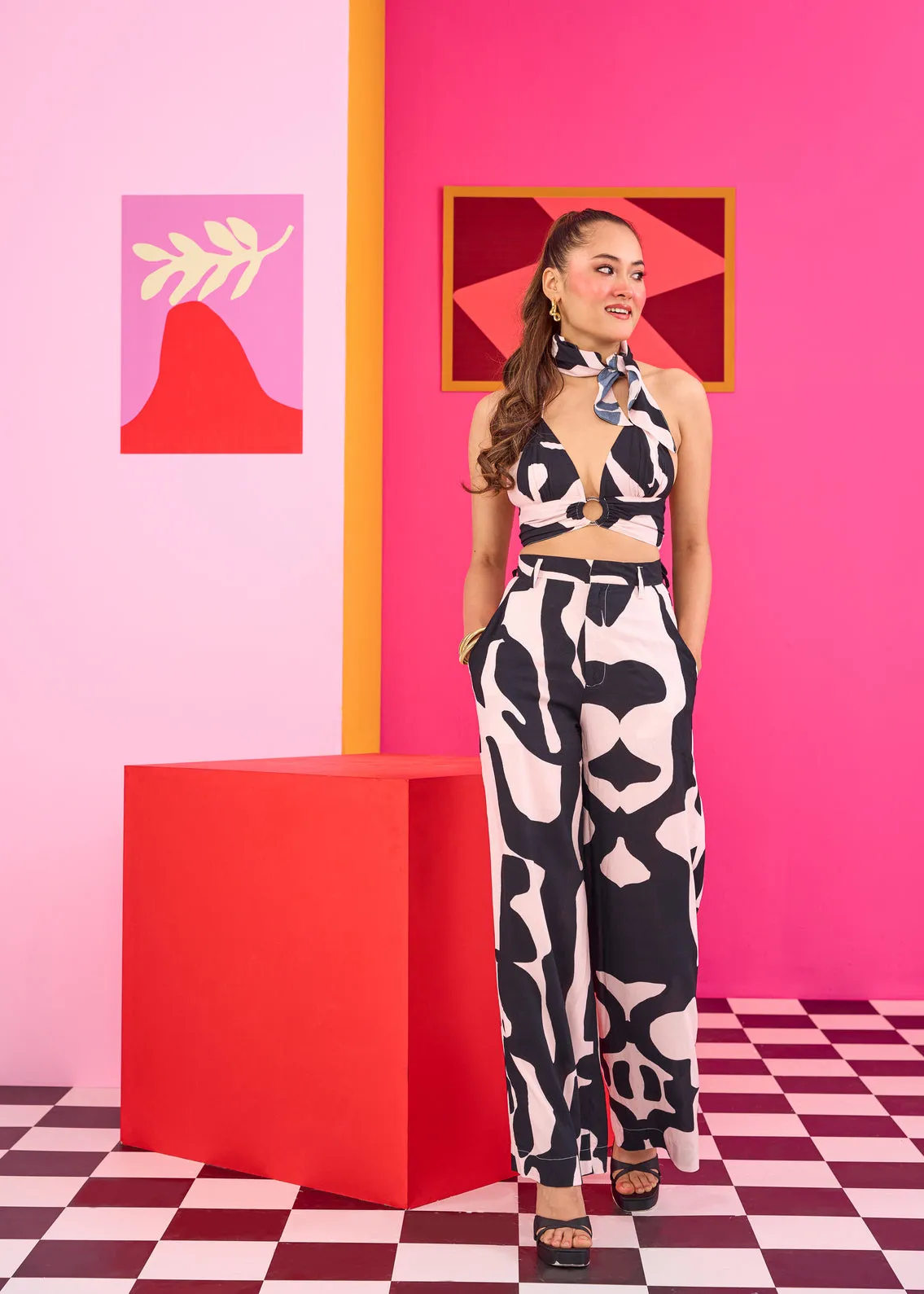 Emily in Paris: Abstract Print Wide Leg Trousers