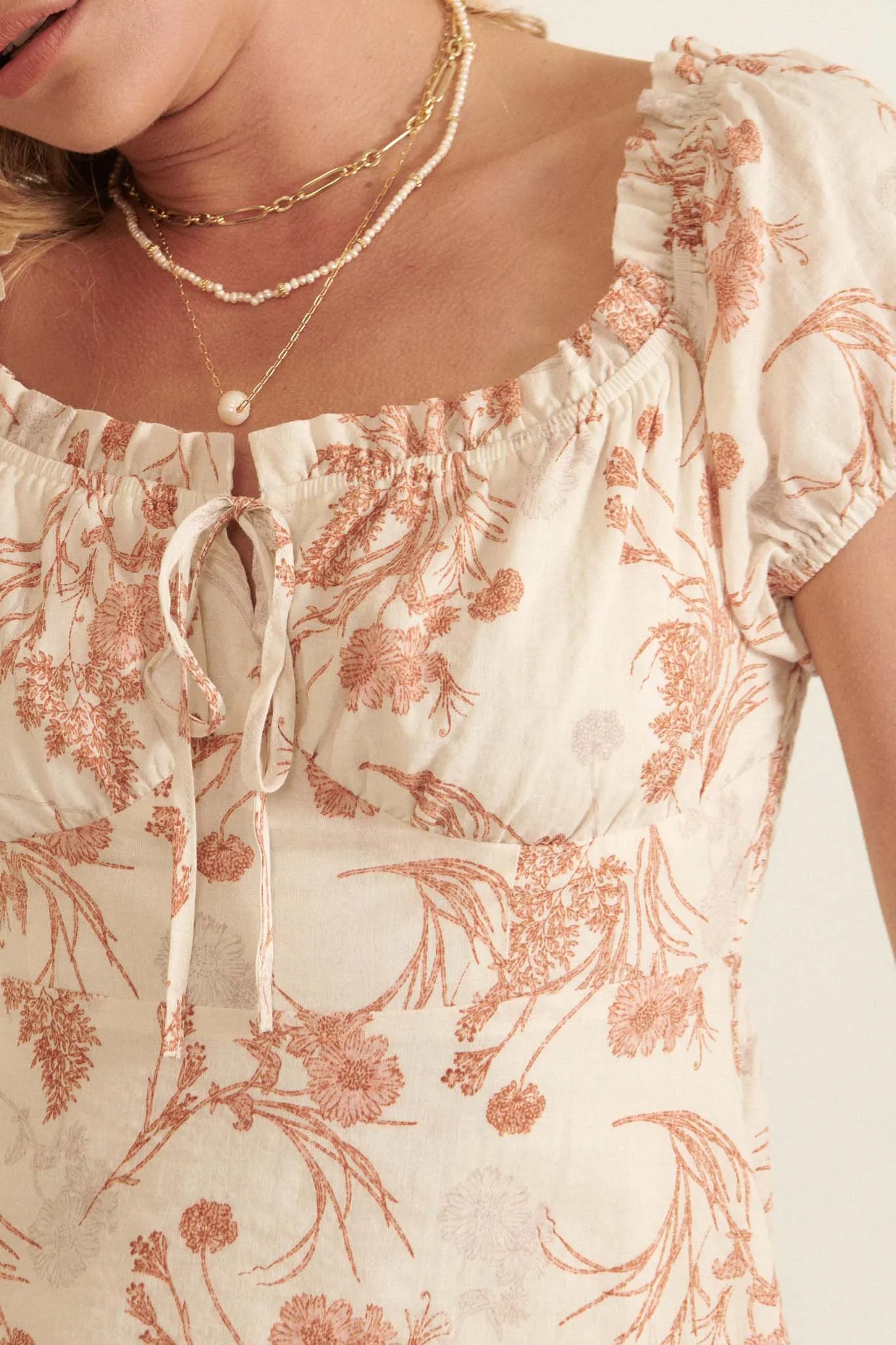 Flowers in the Wind Floral Mini Peasant Dress
