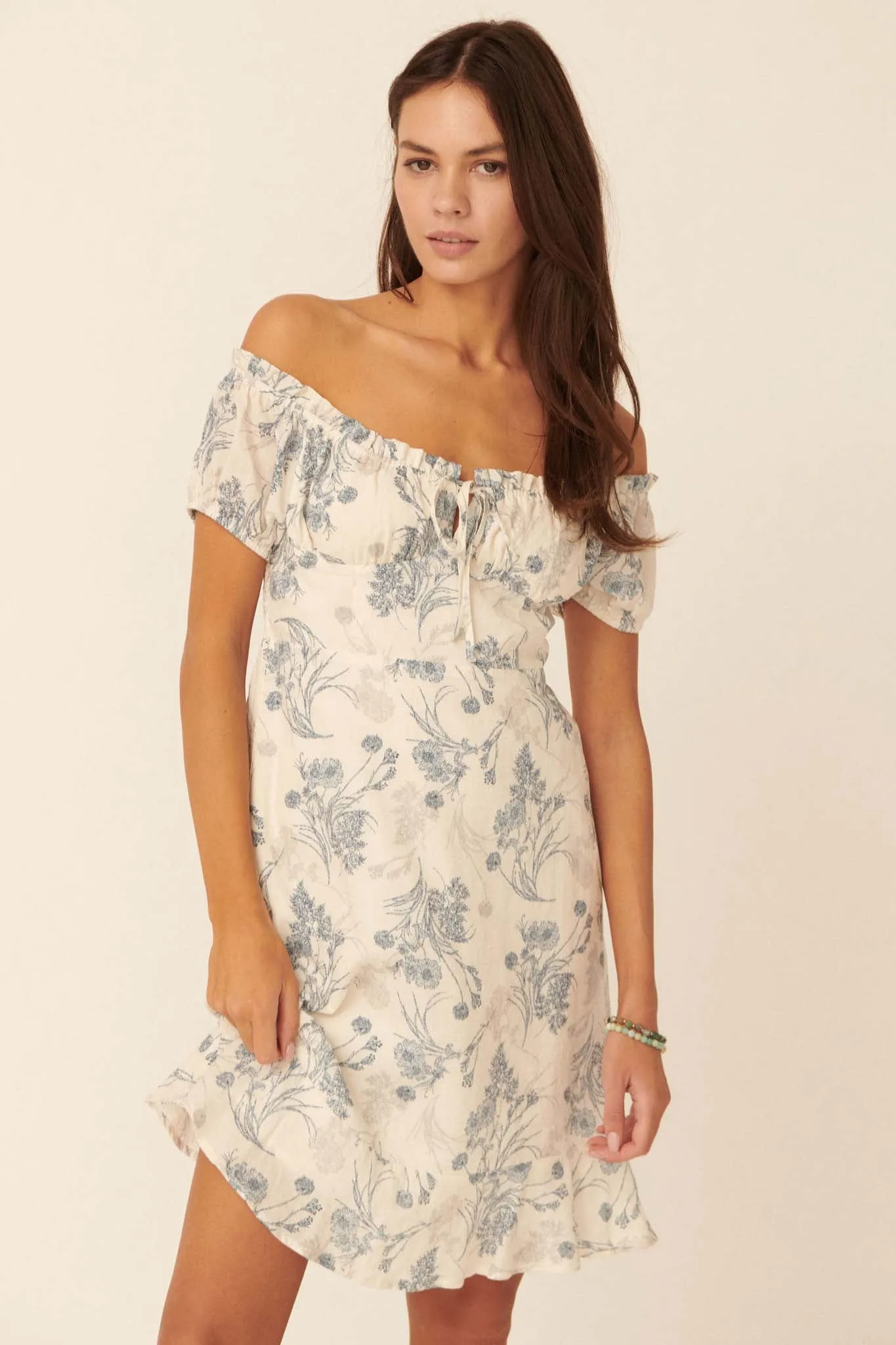 Flowers in the Wind Floral Mini Peasant Dress