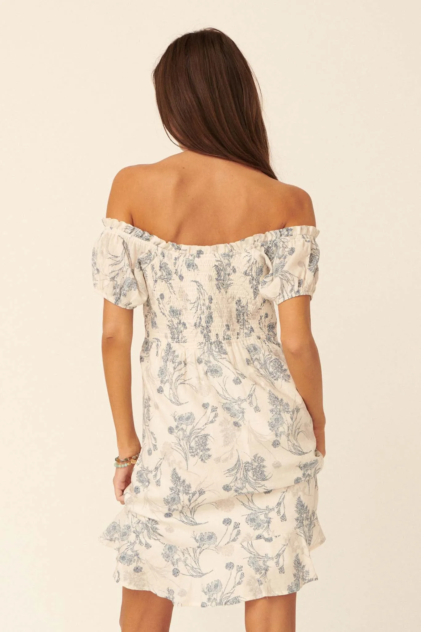 Flowers in the Wind Floral Mini Peasant Dress
