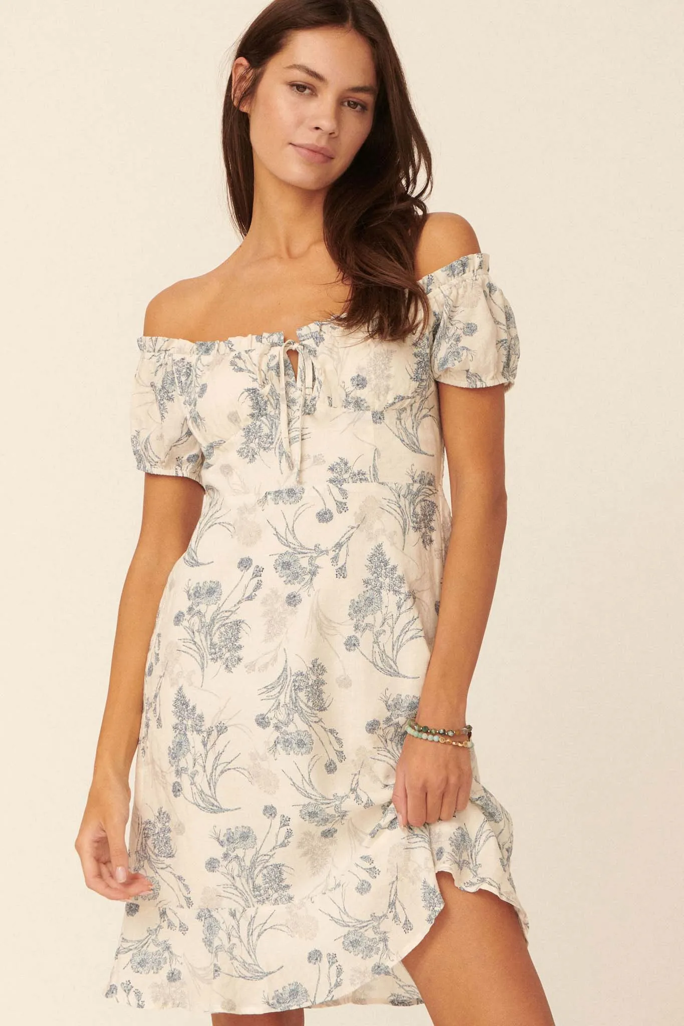 Flowers in the Wind Floral Mini Peasant Dress