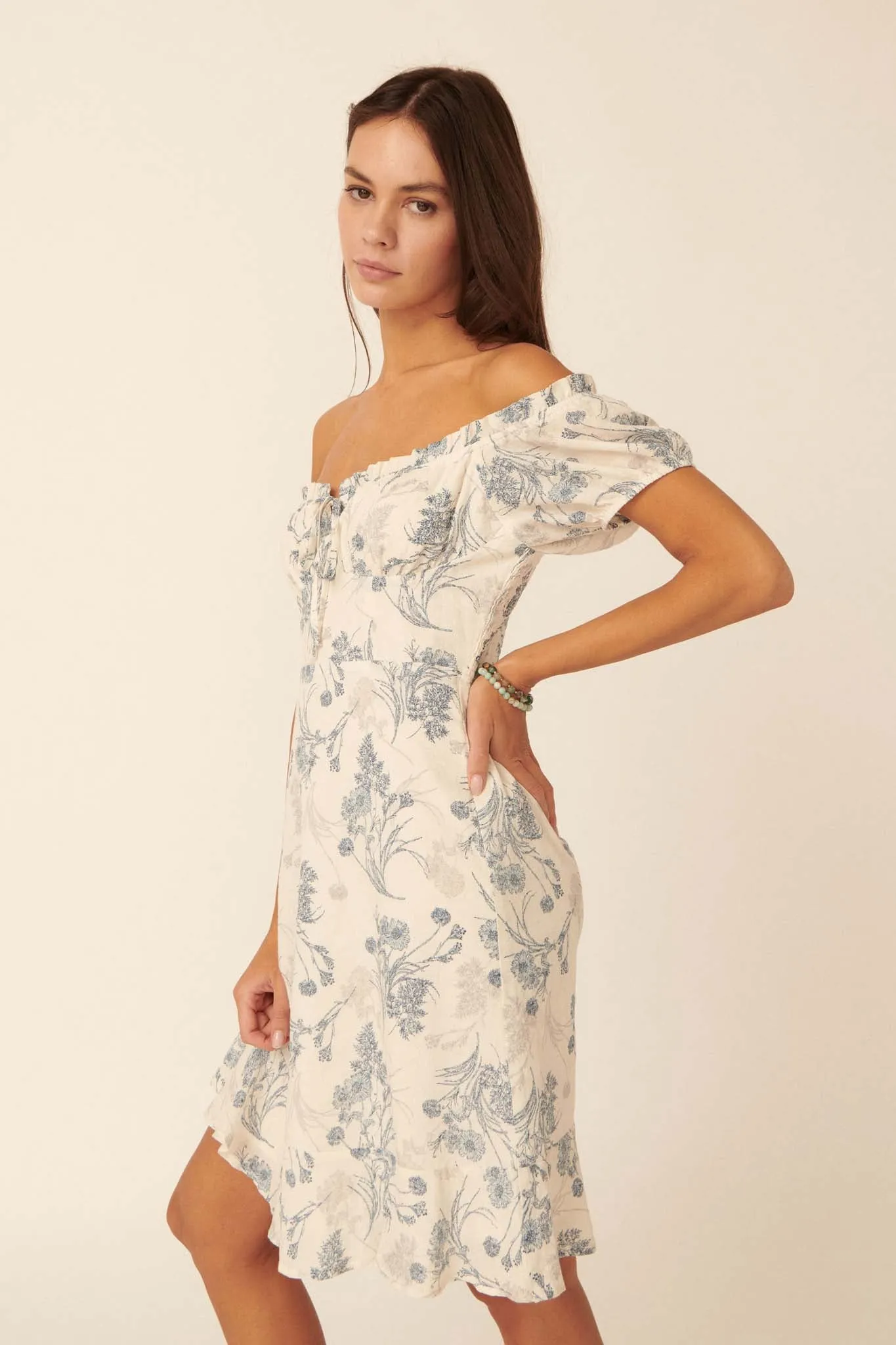 Flowers in the Wind Floral Mini Peasant Dress