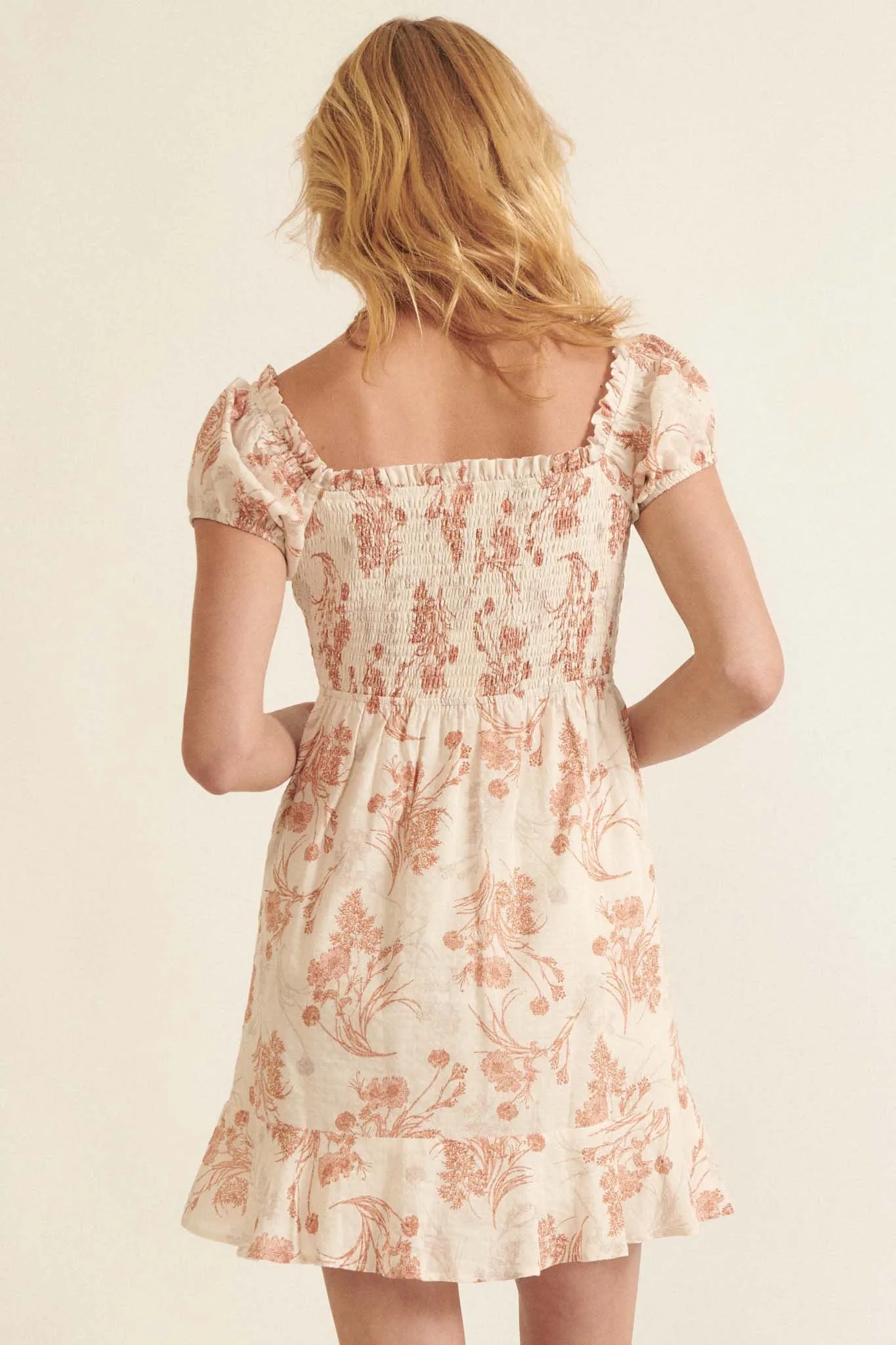 Flowers in the Wind Floral Mini Peasant Dress