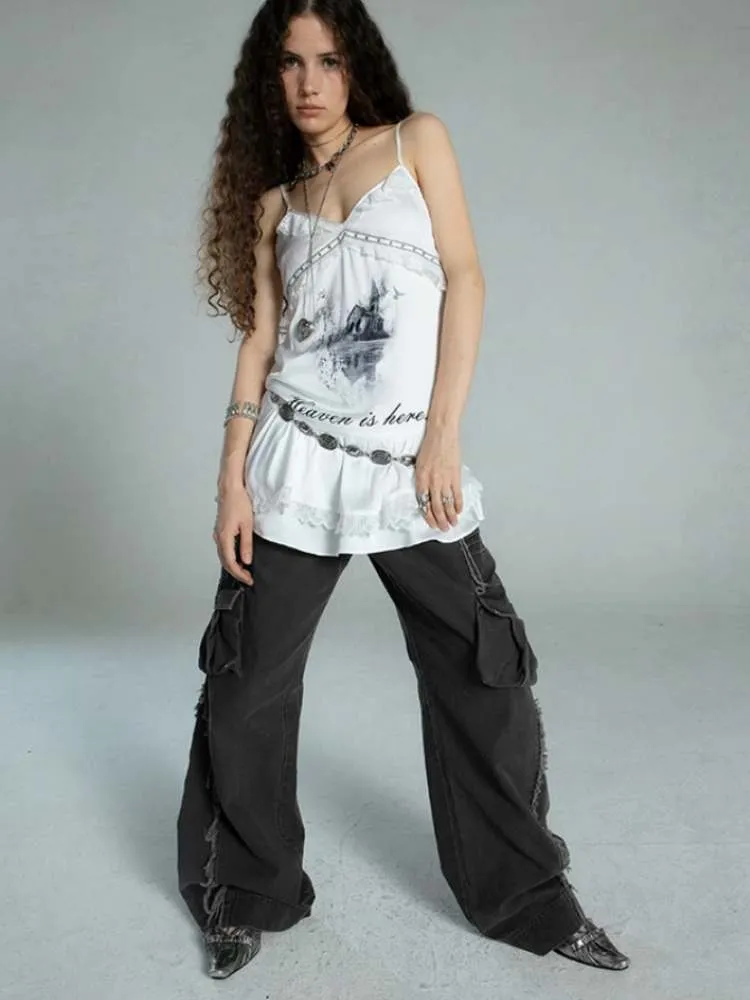 Layered Satin Lace Print Camisole【s0000009021】