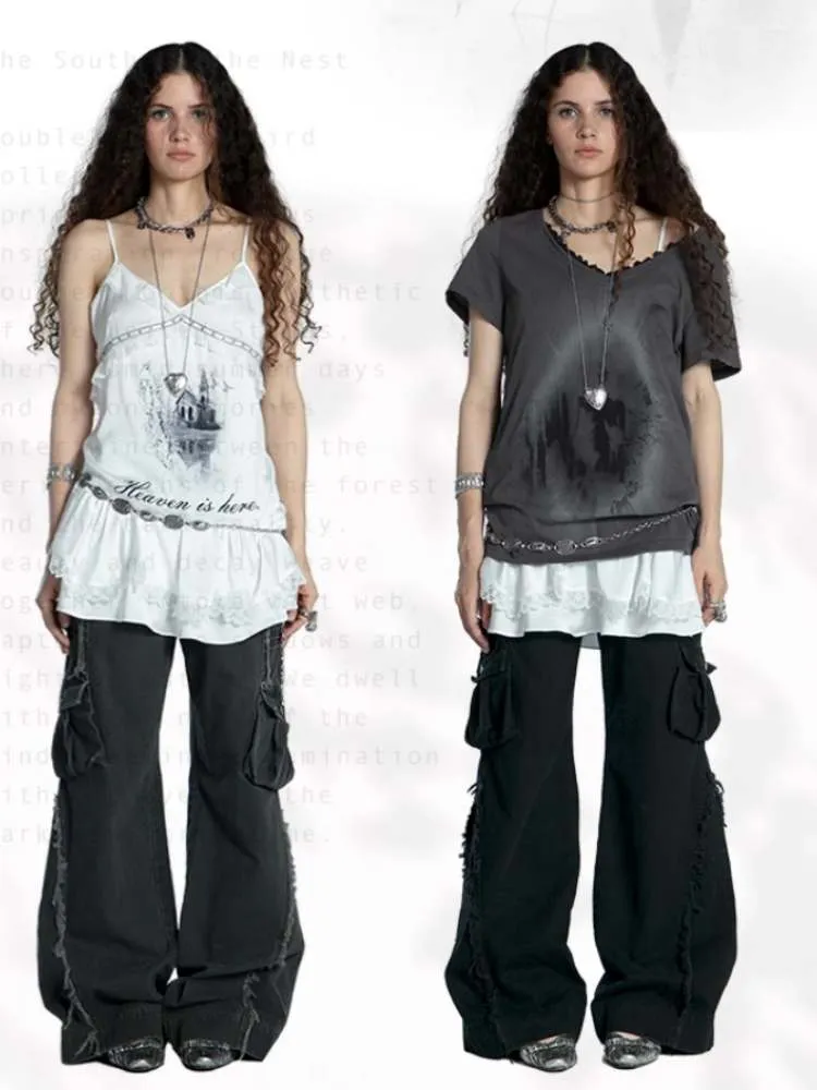 Layered Satin Lace Print Camisole【s0000009021】