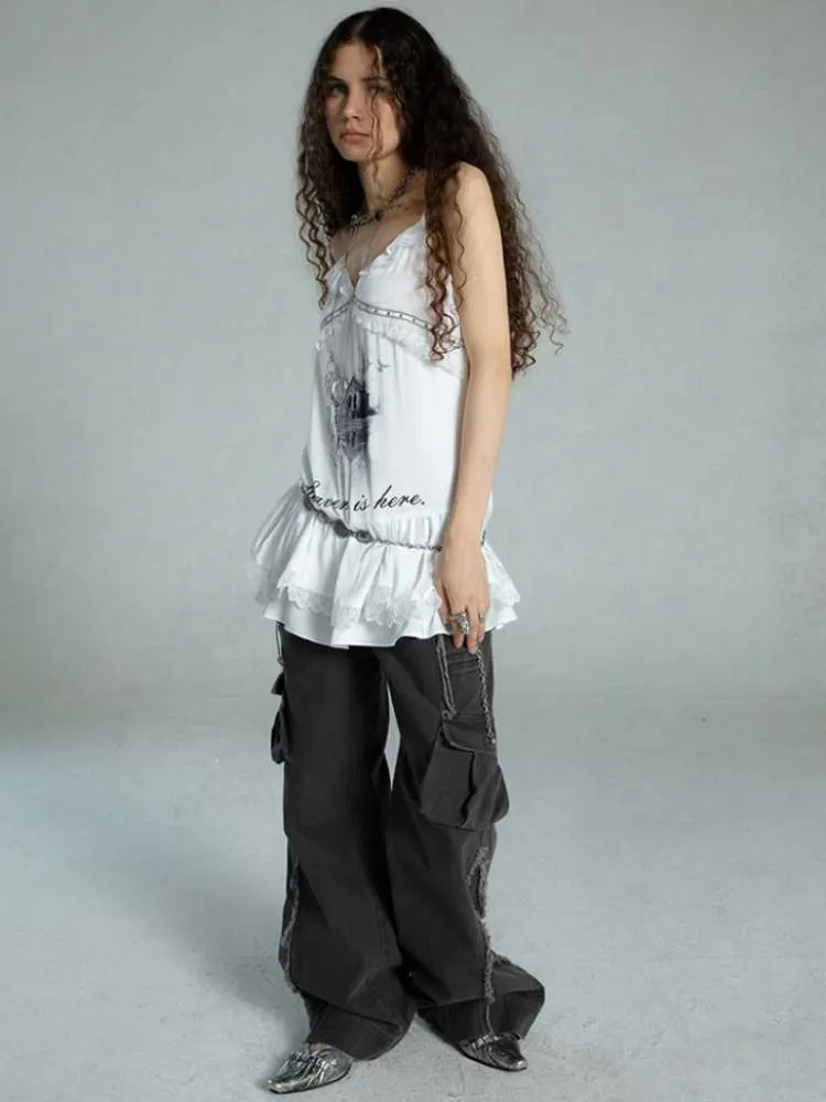 Layered Satin Lace Print Camisole【s0000009021】