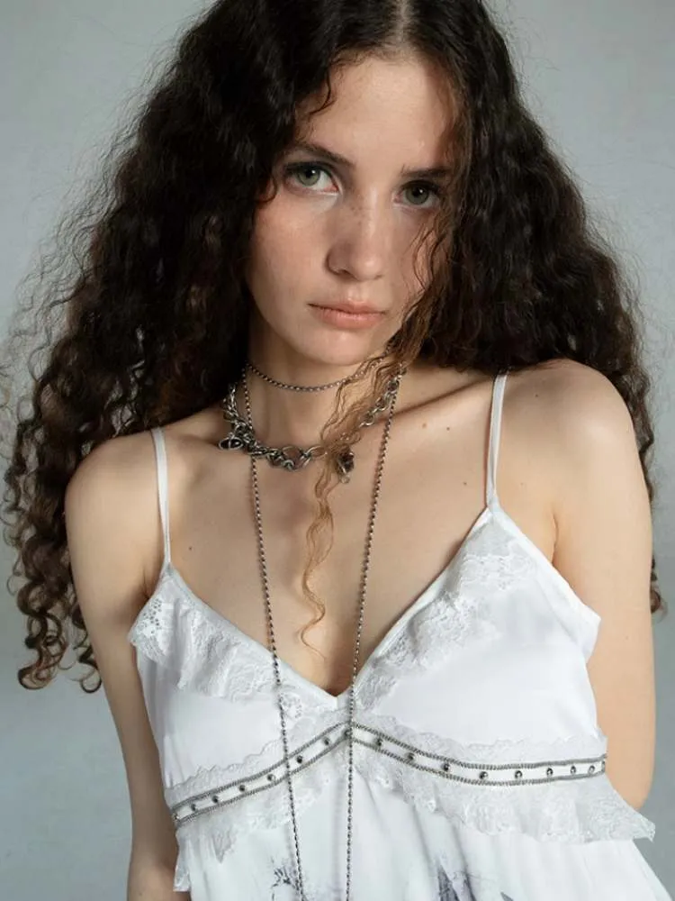 Layered Satin Lace Print Camisole【s0000009021】