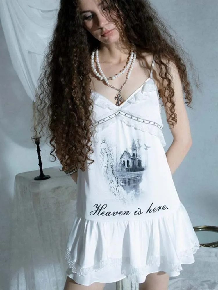 Layered Satin Lace Print Camisole【s0000009021】
