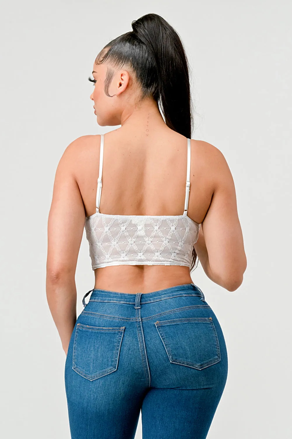 LUX SUPER STRETCH MESH PATTERN LAYERED BUSTIER TOP