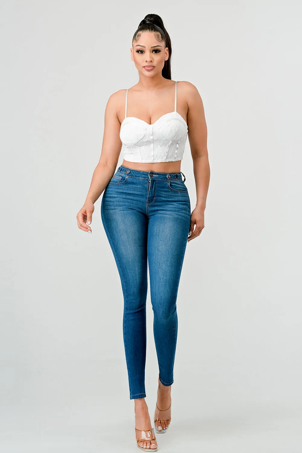 LUX SUPER STRETCH MESH PATTERN LAYERED BUSTIER TOP