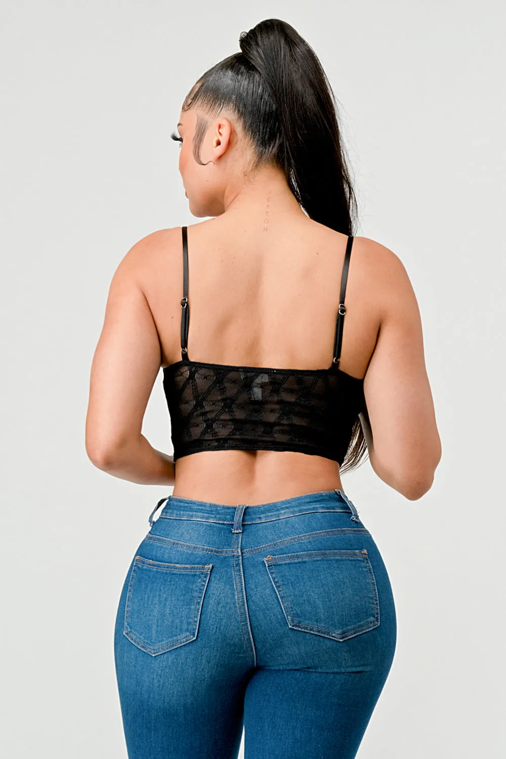 LUX SUPER STRETCH MESH PATTERN LAYERED BUSTIER TOP