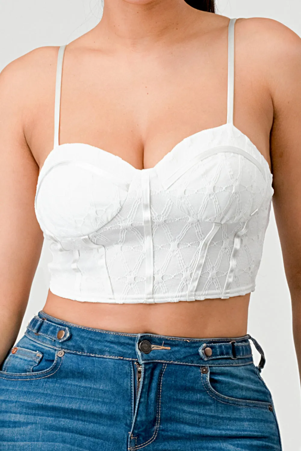 LUX SUPER STRETCH MESH PATTERN LAYERED BUSTIER TOP