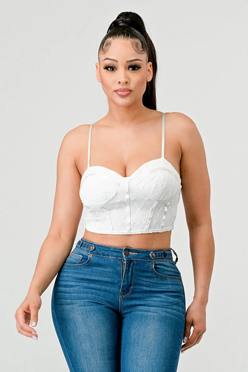 LUX SUPER STRETCH MESH PATTERN LAYERED BUSTIER TOP