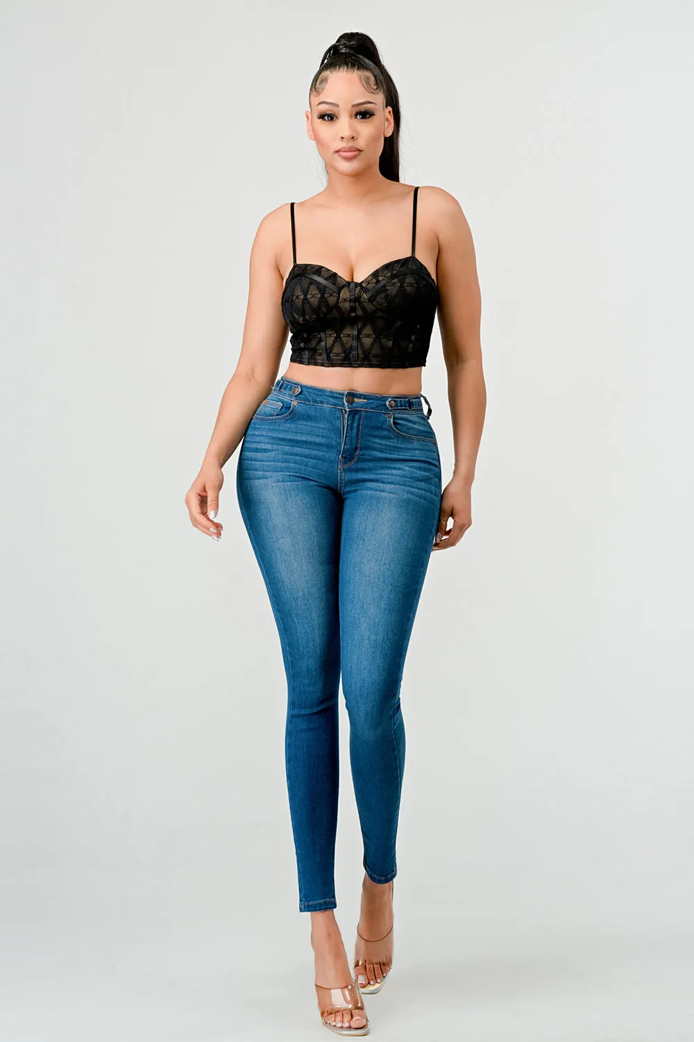 LUX SUPER STRETCH MESH PATTERN LAYERED BUSTIER TOP