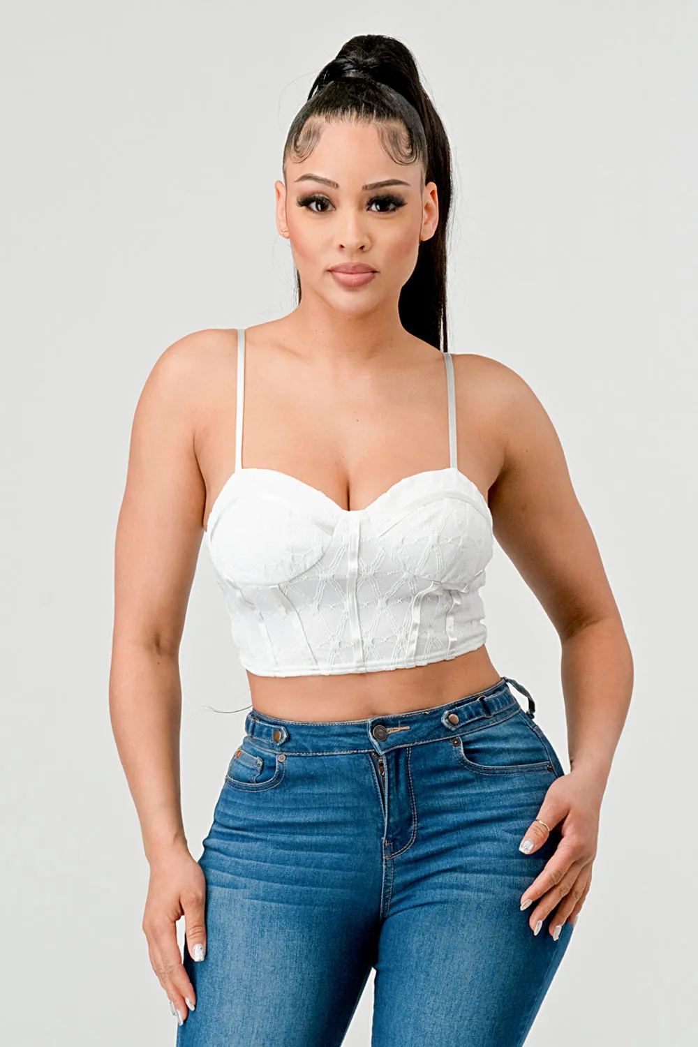 LUX SUPER STRETCH MESH PATTERN LAYERED BUSTIER TOP
