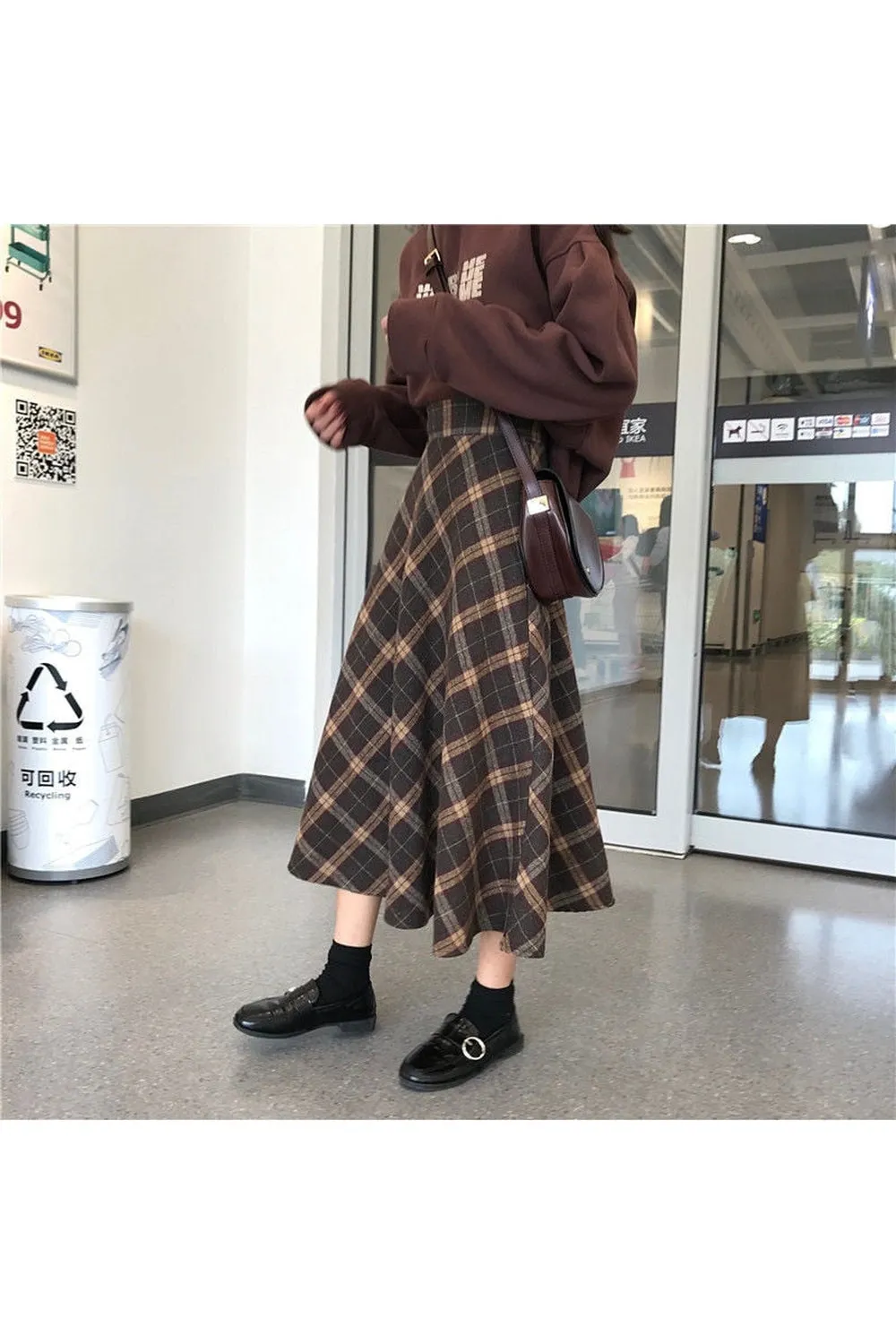 Mori Girl Plaid Long Skirt