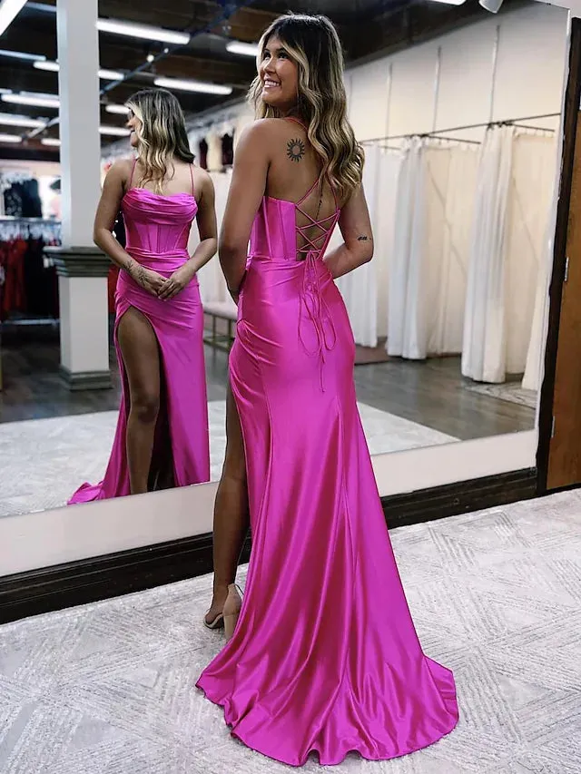 Prom Dresses Empire Dress Formal  Sleeveless Spaghetti Strap Satin Backless with Pleats
