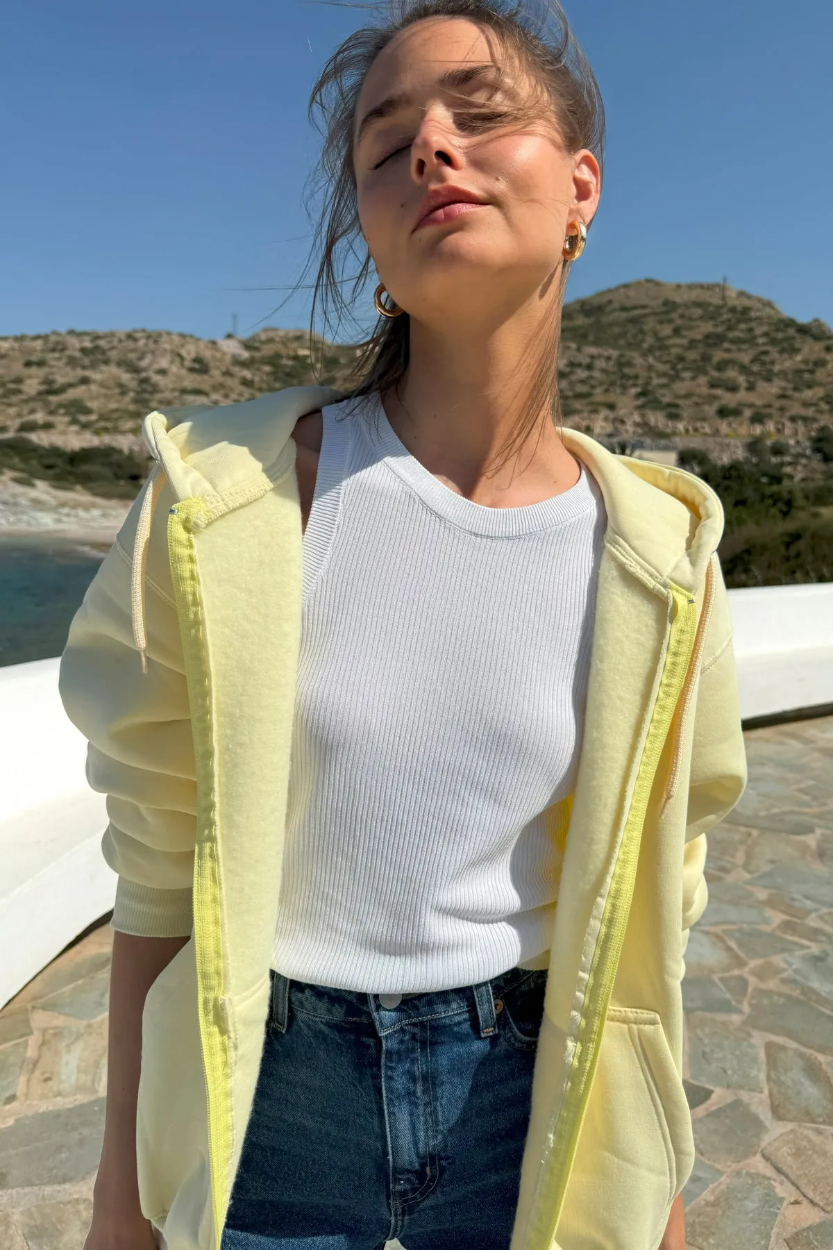 "Meltemi mou" Lemon Yellow Hoodie 𝗢𝗻𝗲 𝗦𝗶𝘇𝗲