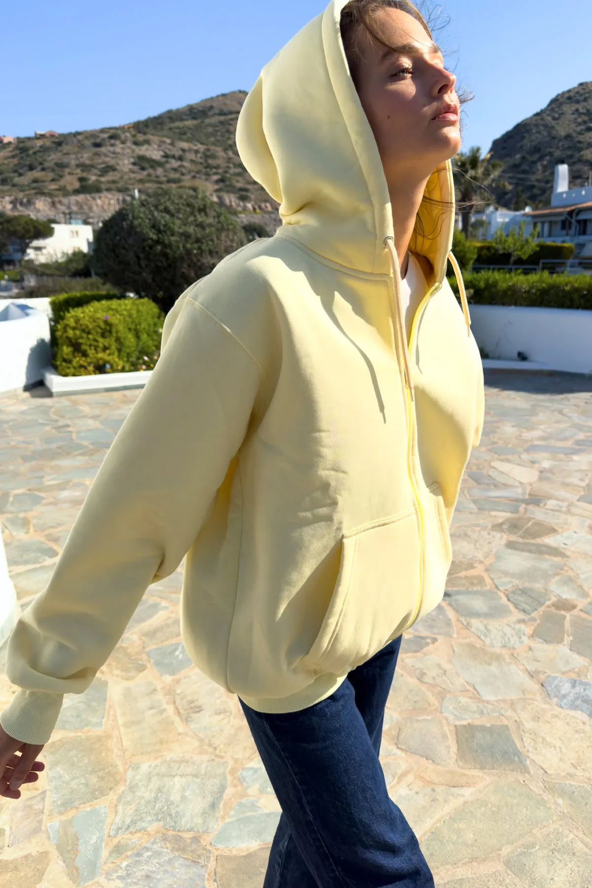 "Meltemi mou" Lemon Yellow Hoodie 𝗢𝗻𝗲 𝗦𝗶𝘇𝗲