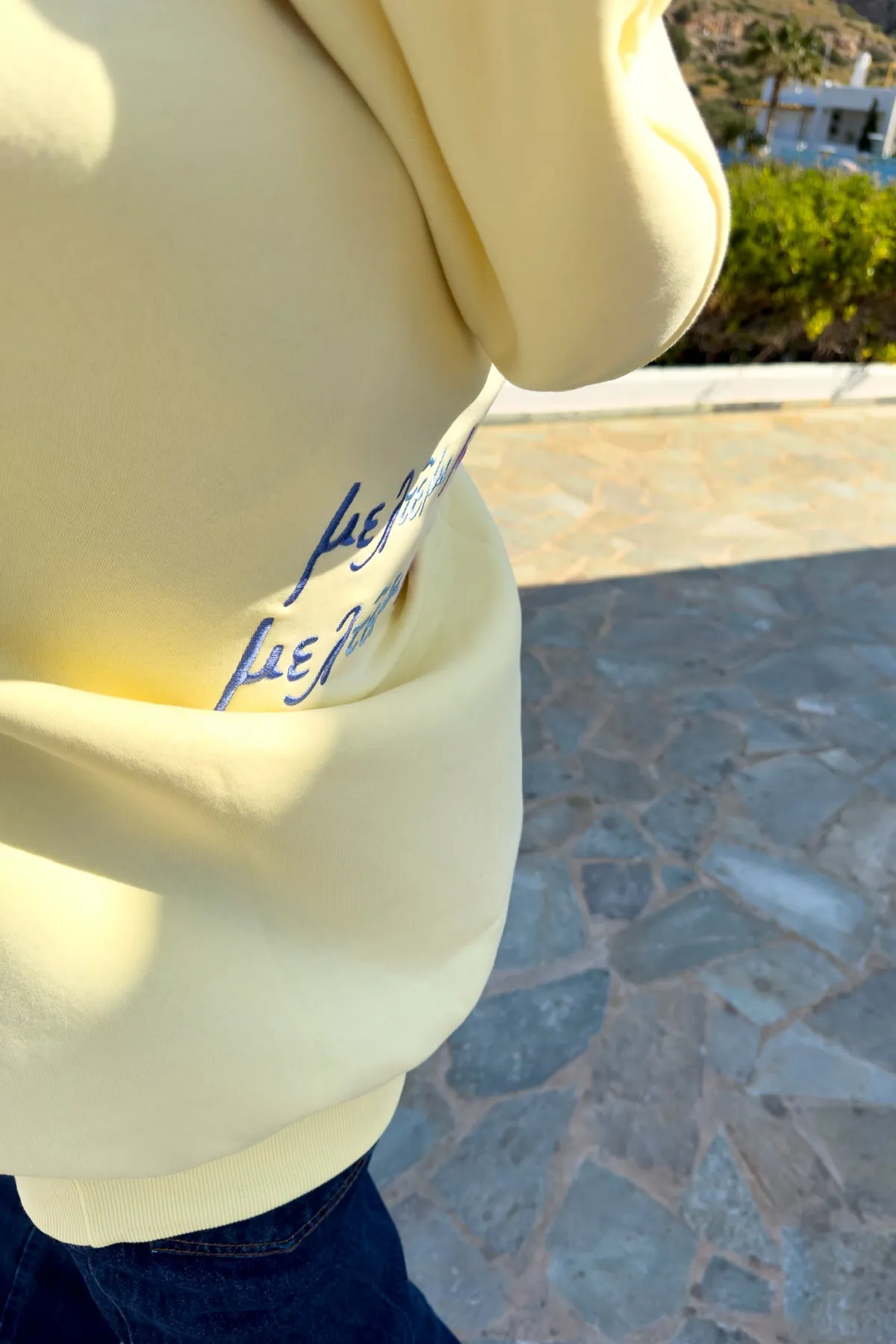 "Meltemi mou" Lemon Yellow Hoodie 𝗢𝗻𝗲 𝗦𝗶𝘇𝗲