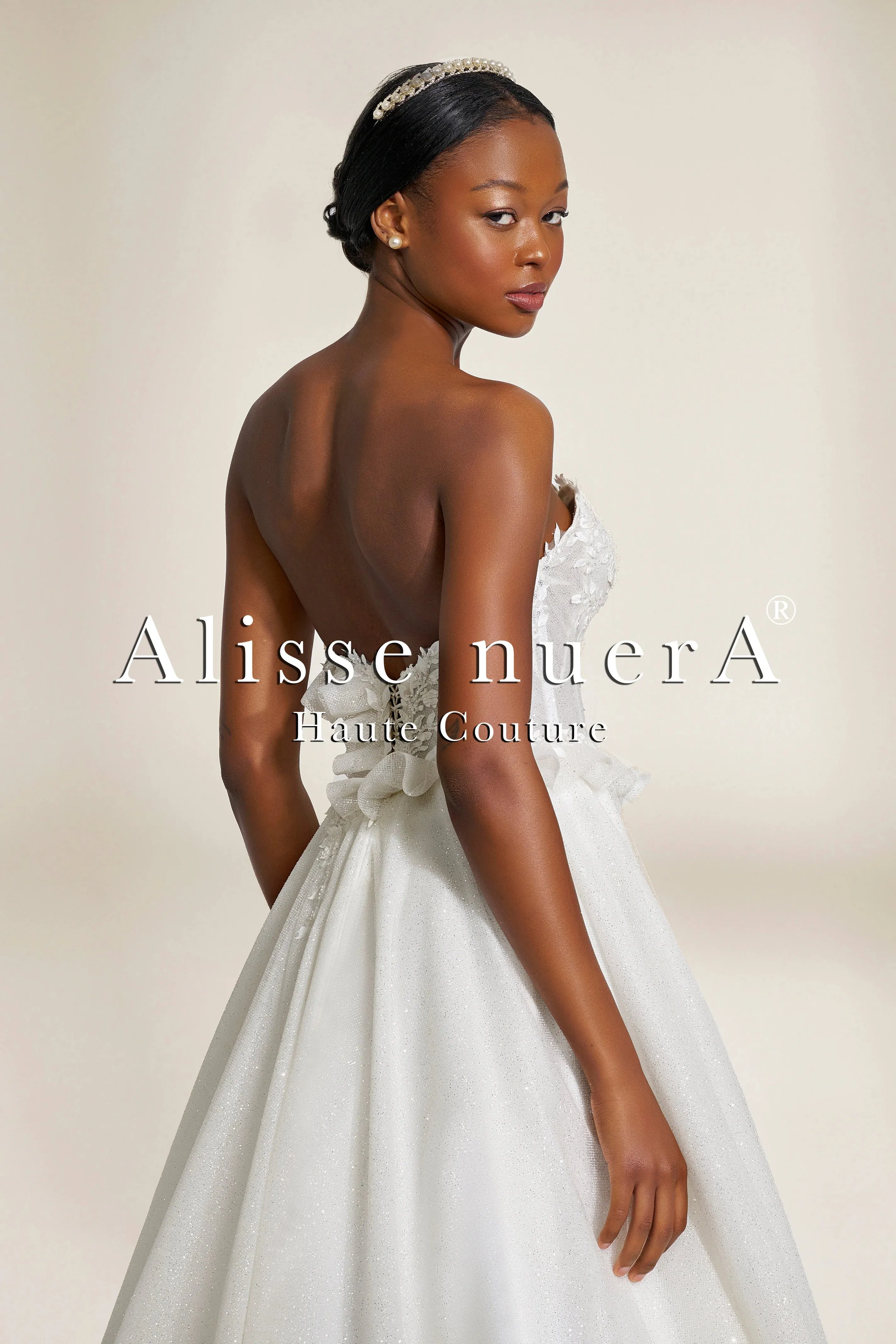 Ruffled Strapless Bohemian Wedding Dress in Shimmering Silk Tulle