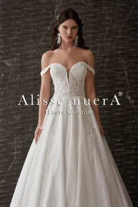 Sequined Off Shoulder A Line Glittering Tulle Bridal Dress