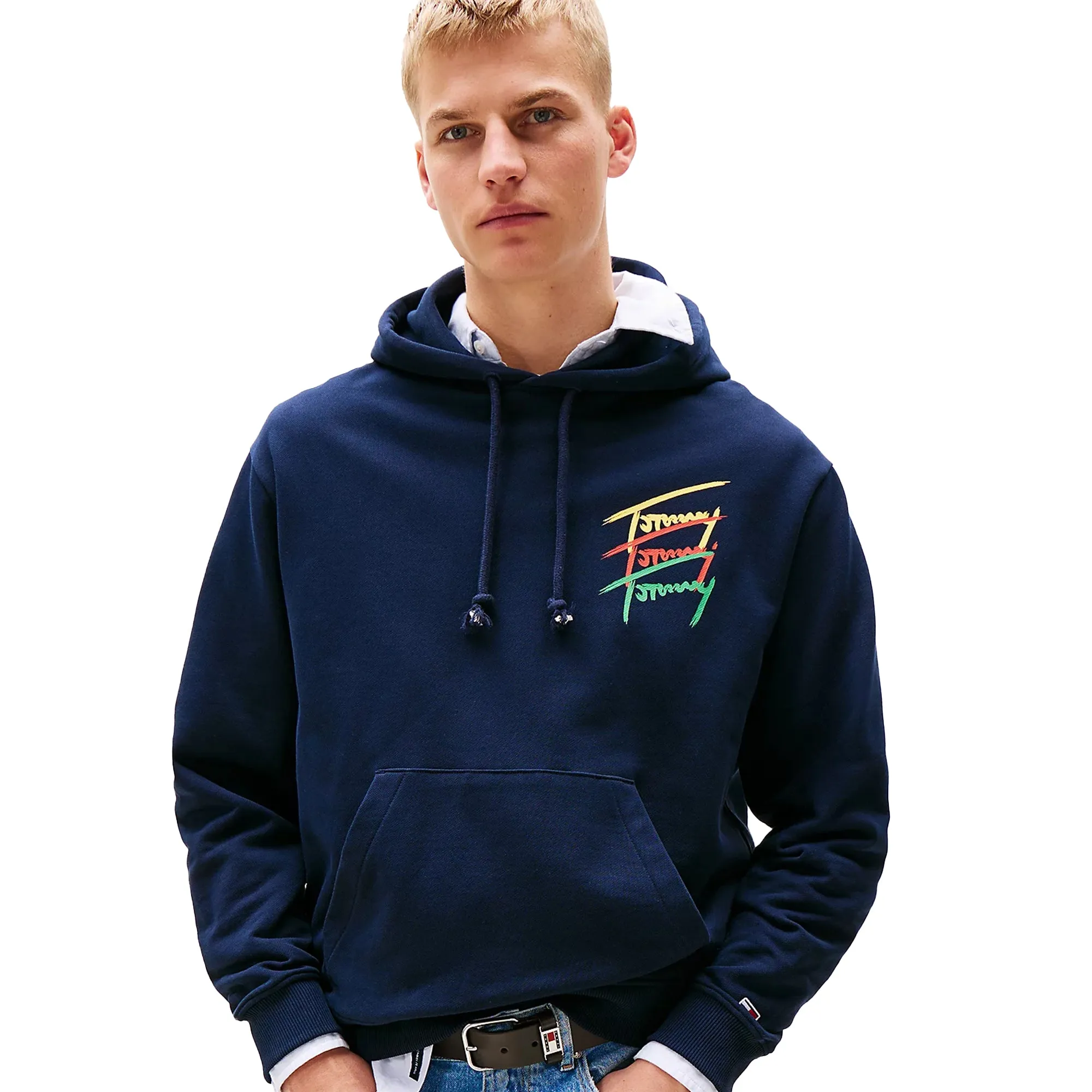 Tommy Jeans 3 Colour Signature Logo Hoodie Dark Night Navy