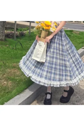 Vintage Plaid Ruffles Cotton Skirt
